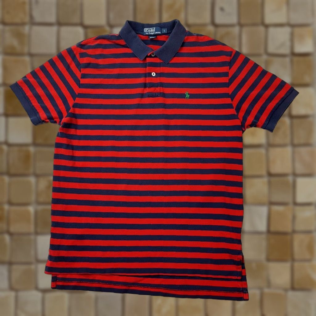Ralph Lauren VINTAGE Polo Ralph Lauren Mens L Striped Skate Punk Surf Retro Collar Polo Shirt Size US L / EU 52-54 / 3 - 1 Thumbnail