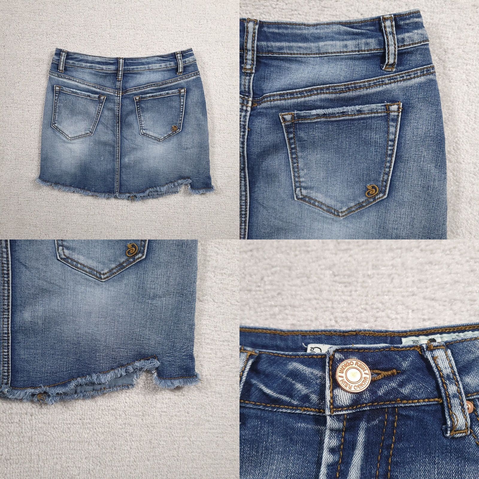 Denime Indigo Rein Denim Skirt Women's 3 Distressed Medium Stretch Mini Short 26" W Size 26" / US 2 / IT 38 - 8 Thumbnail