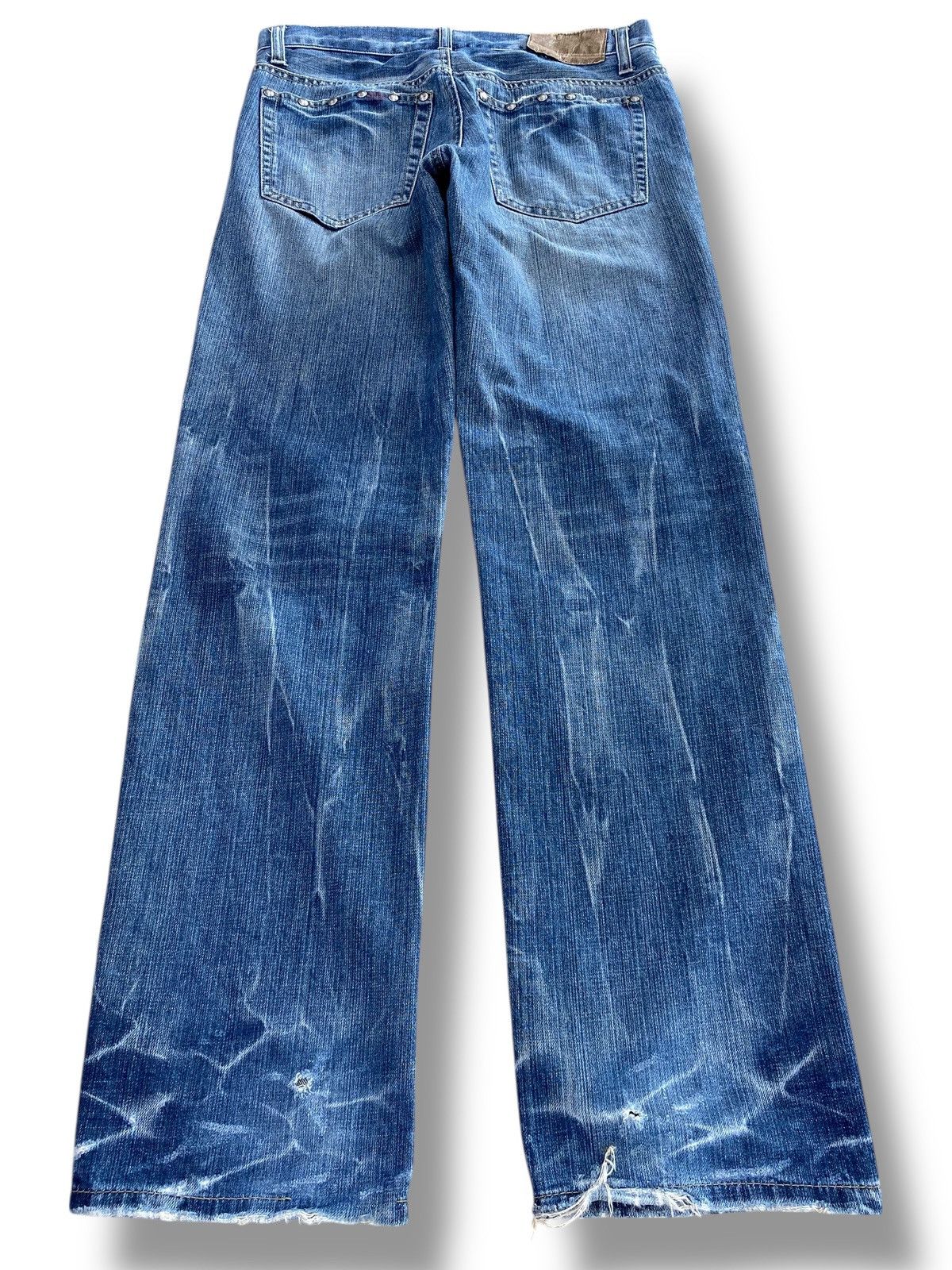 Japanese Brand Buzerayse Studded Distressed Faded Wide Leg Jeans Size US 30 / EU 46 - 3 Thumbnail