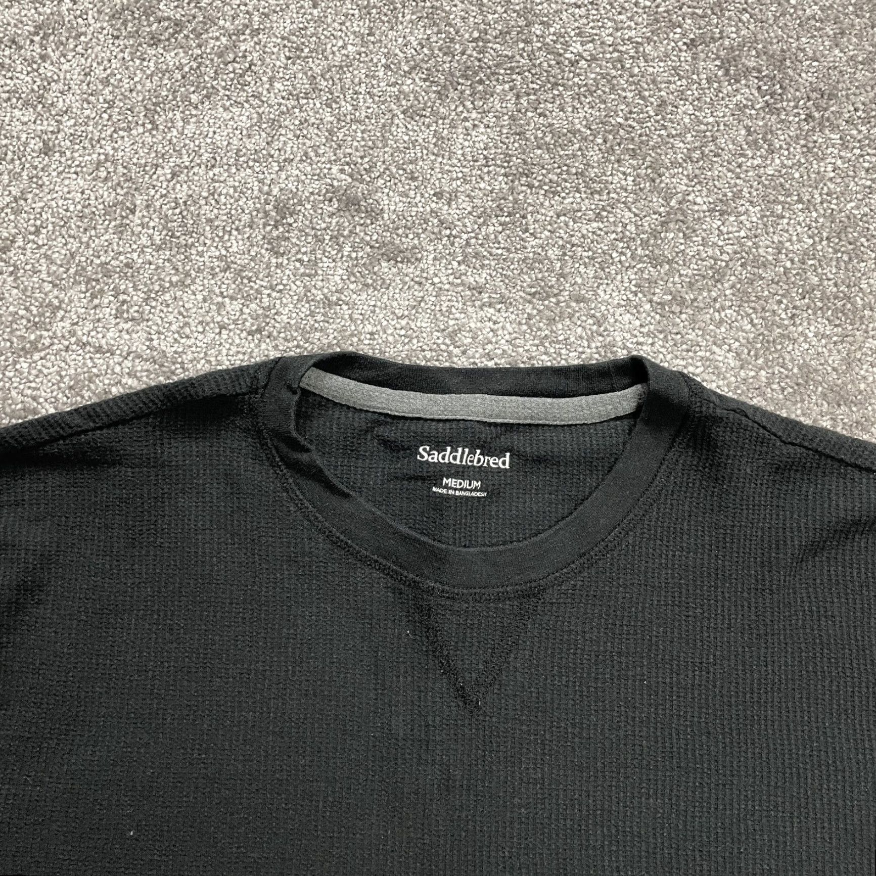 Vintage Saddlebred Mens Shirt Long Sleeve Black Crew Neck Solid Tee Waffle Cotton Polyester Size US M / EU 48-50 / 2 - 2 Thumbnail