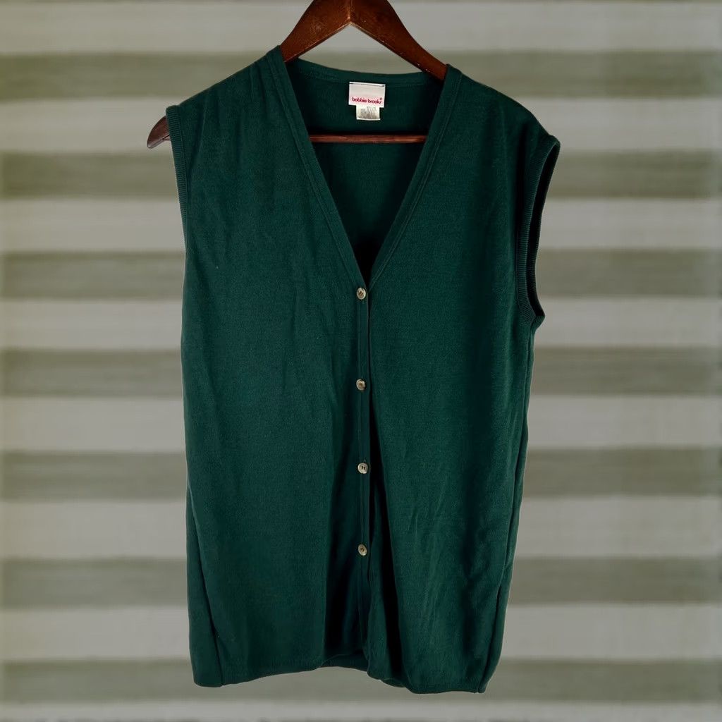 Vintage VTG Bobbie Brooks Women Green V Neck Button Front Sleeveless Sweater Vest Medium Size M / US 6-8 / IT 42-44 - 1 Thumbnail