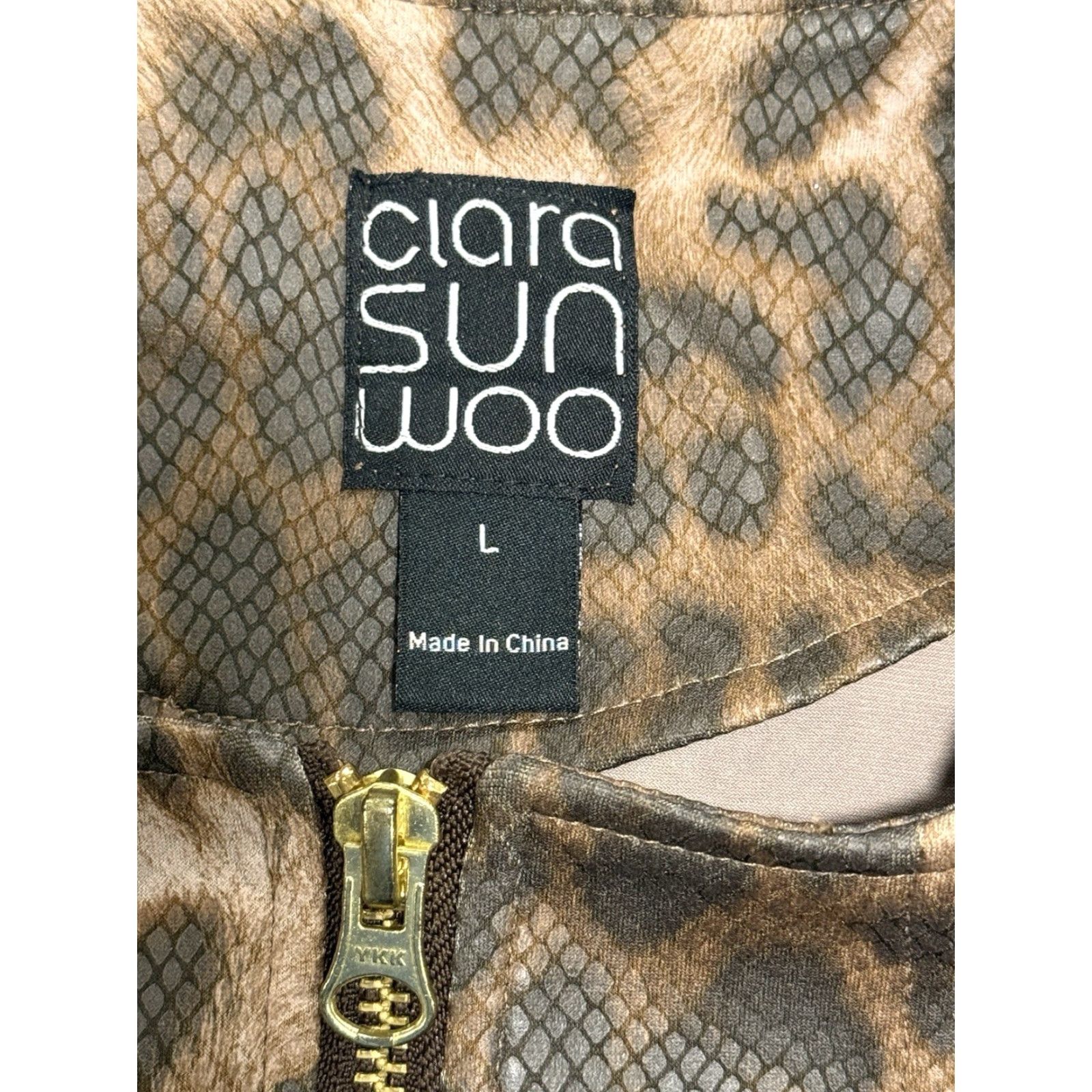 Vintage Clara Sun Woo Leopard Print Liquid Jacket Women's Large Jacket Brown Black Tan Pockets Zipper Long Sleeve Size L / US 10 / IT 46 - 2 Thumbnail