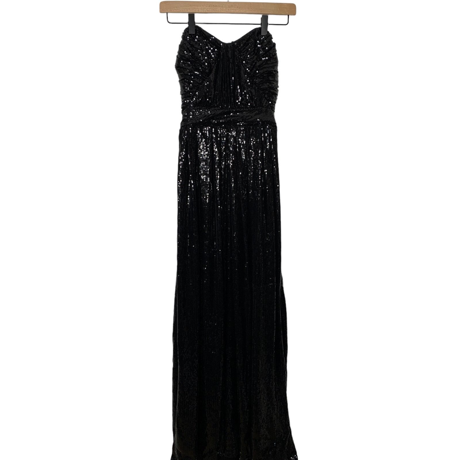 Badgley Mischka Black Sequin Gown Maxi Strapless Size 2