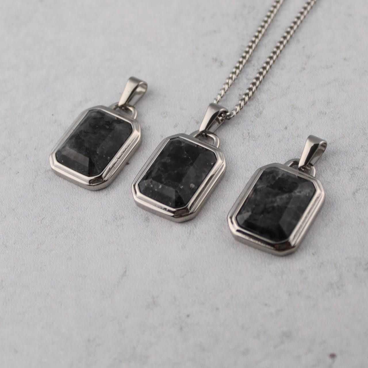 Jewelry Silver Black Spectrolite Pendant Necklace Size ONE SIZE - 5 Thumbnail