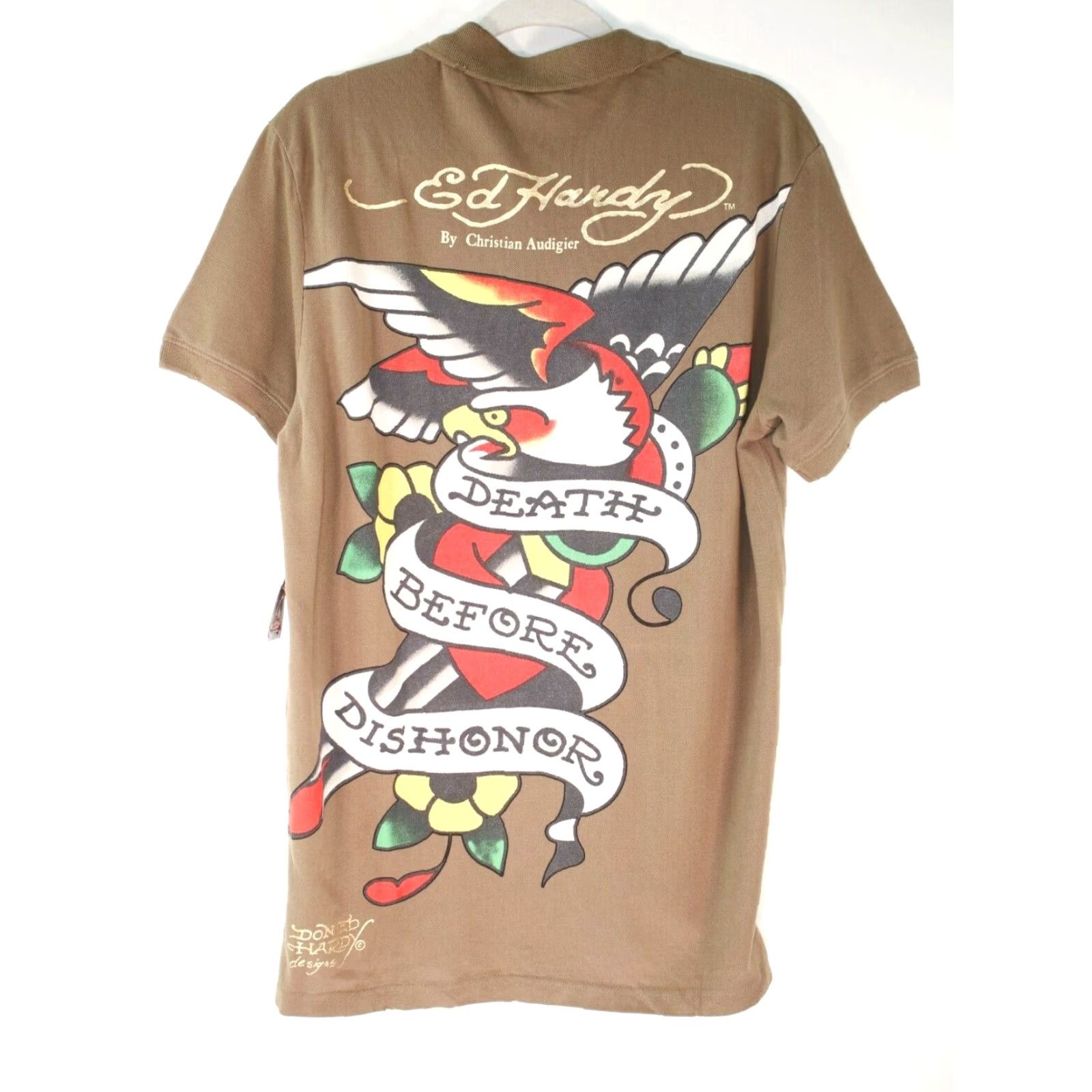 Ed Hardy VINTAGE Ed Hardy Sport Polo Mens L Brown Death Before Dishonor NWT Knit/Quilted/ Breathable Size L / US 10 / IT 46 - 2 Thumbnail