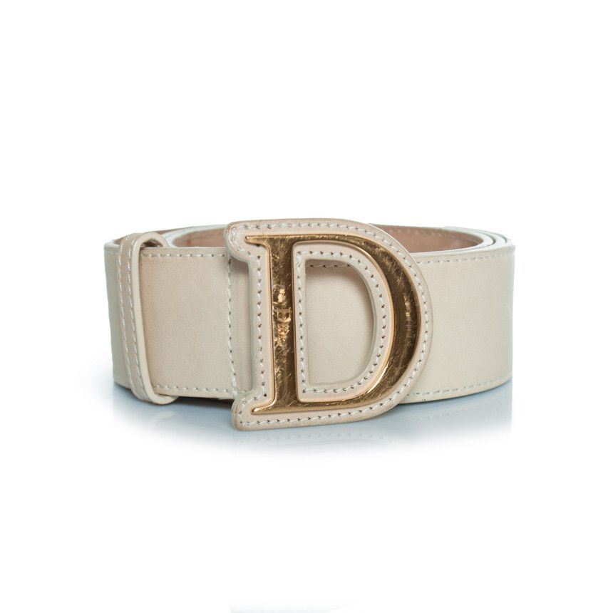 Dior Dior, gold buckled D belt with beige leather Size ONE SIZE - 6 Thumbnail