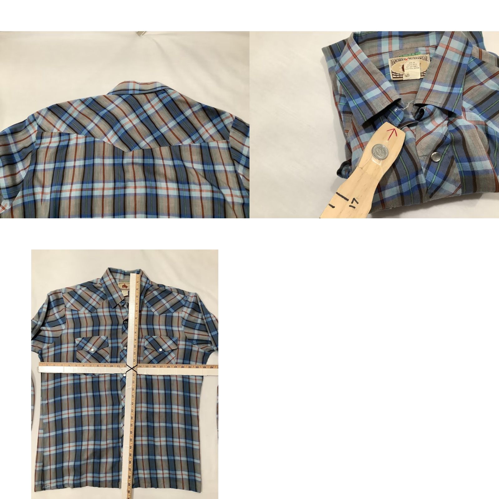 Vintage VINTAGE Ranchers Westernwear Shirt Mens Tall Large Blue Gray Plaid Pearl Snap Made USA Size US L / EU 52-54 / 3 - 8 Thumbnail