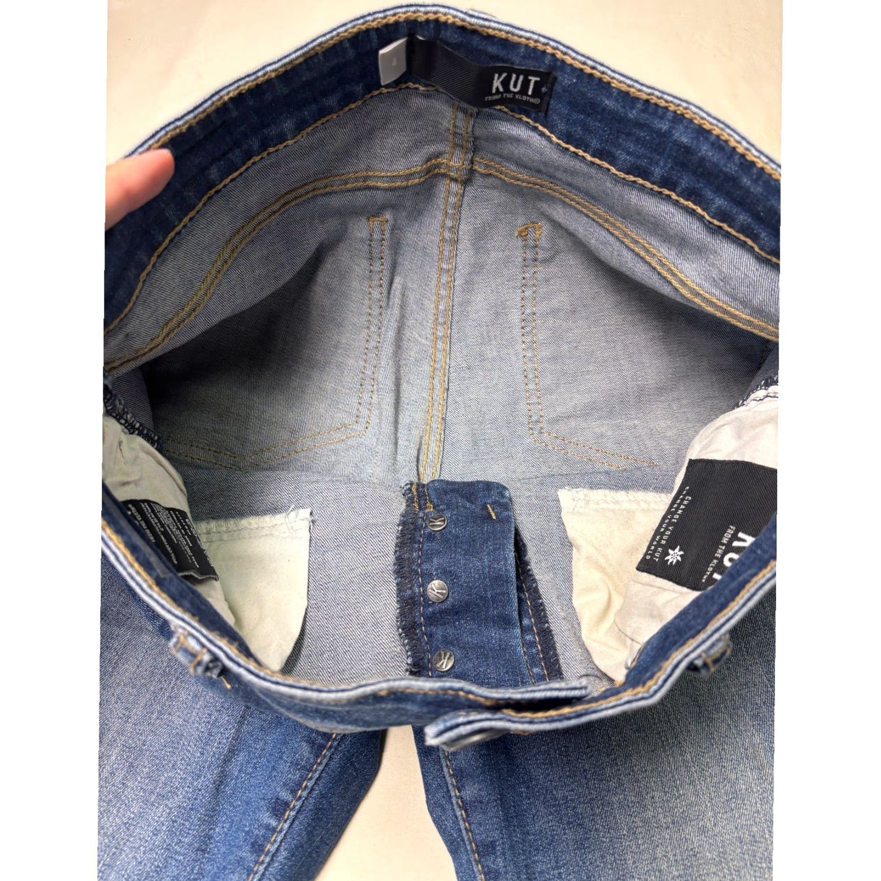 Vintage KUT from the Kloth Womens Size 4 High Rise Skinny Jeans Button Fly Distressed Denim Blue Slim 5-Pocket Womens Size 27" / US 4 / IT 40 - 4 Thumbnail