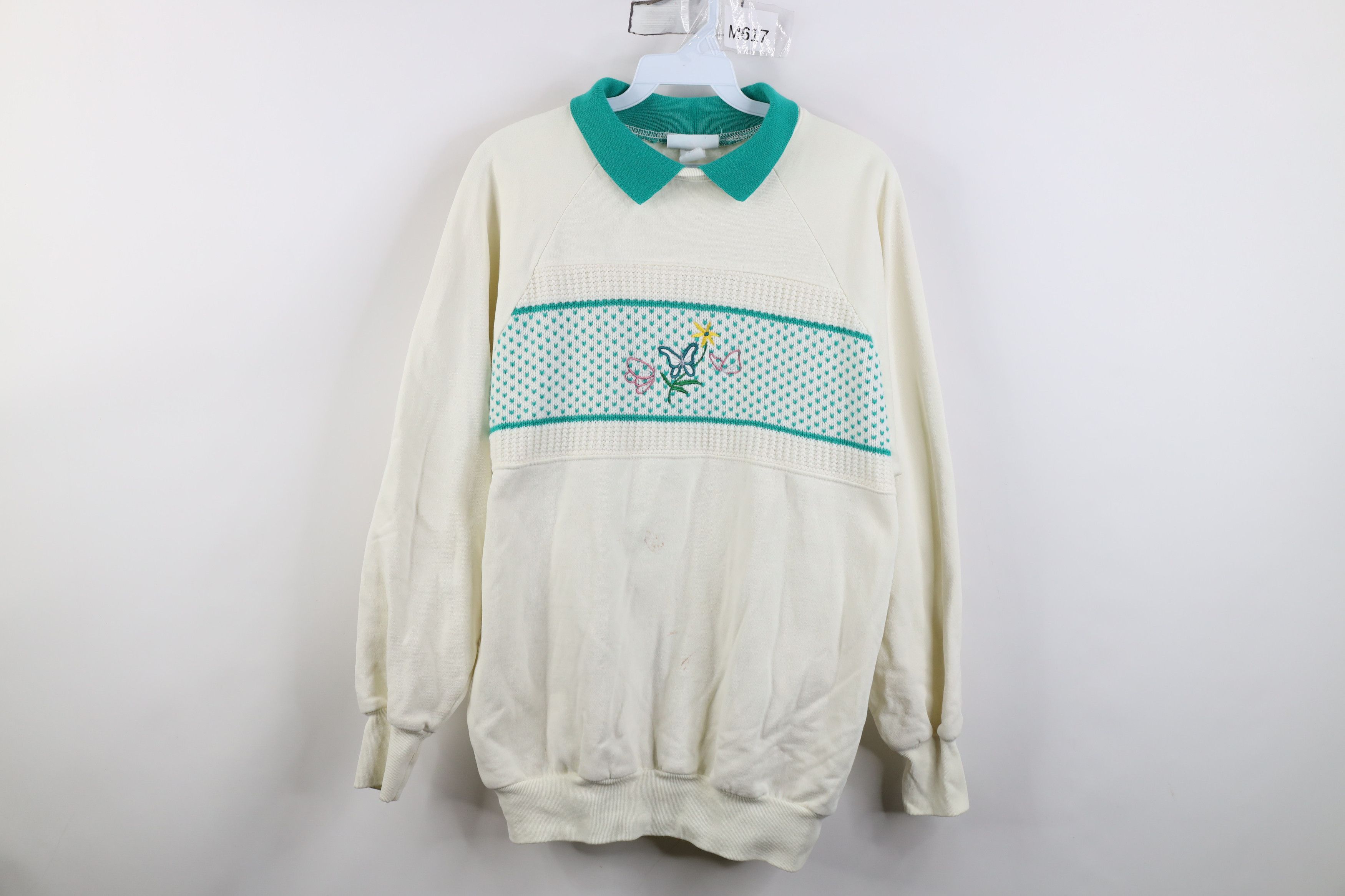 Vintage Vintage 90s Streetwear Flower Collared Sweatshirt USA Size L / US 10 / IT 46 - 1 Thumbnail