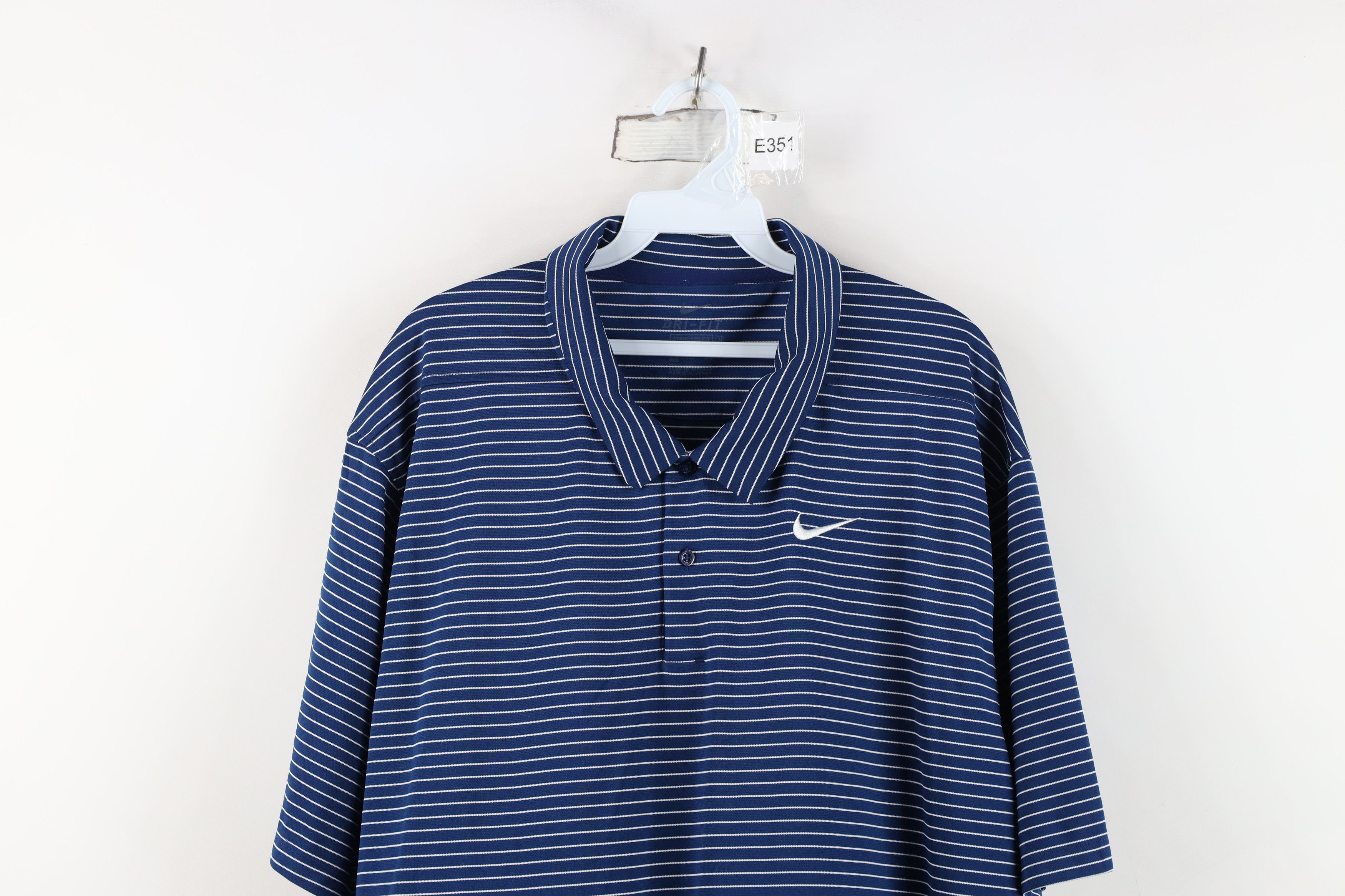Nike Nike Scott Mini Swoosh Pinstriped Knit Golf Polo Shirt Blue Size US XXL / EU 58 / 5 - 2 Thumbnail