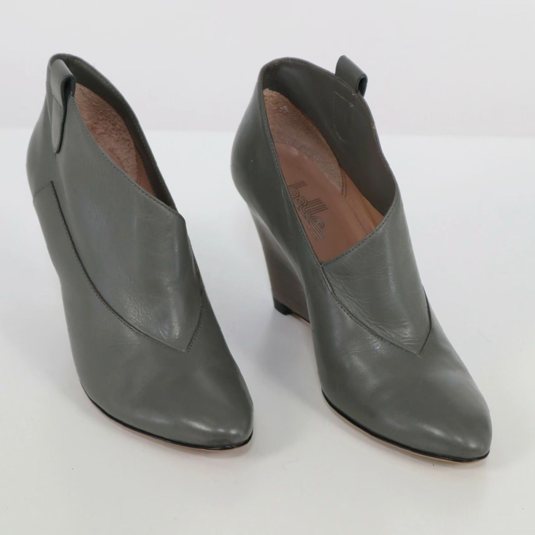 Belle Sigerson Morrison Ankle Boots 5.5B Finley Gray Leather Wedge Asymmetrical