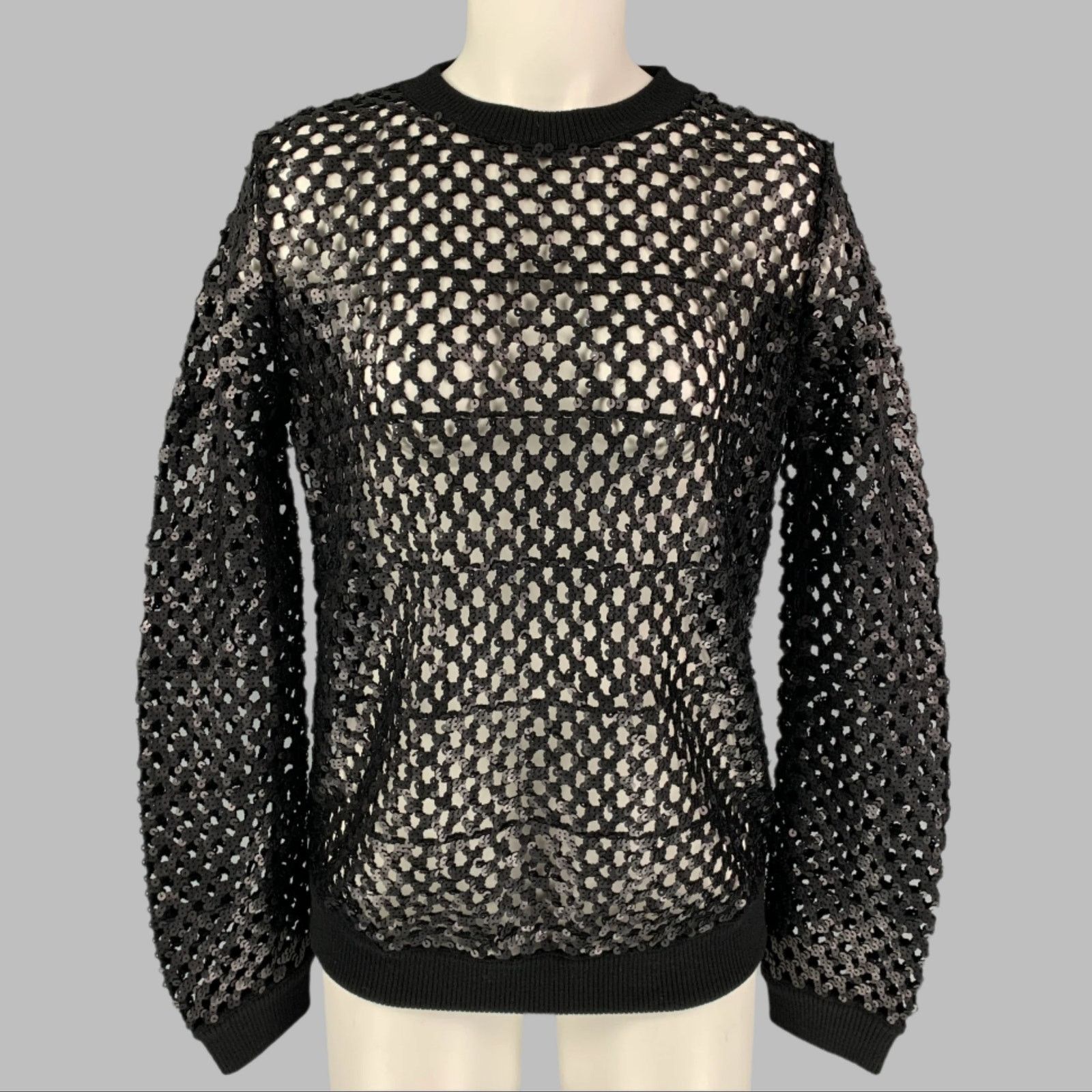 Tory Burch TORY BURCH Size XS Black Mesh Sequined Crew Neck Pullover Size XS / US 0-2 / IT 36-38 - 1 Thumbnail