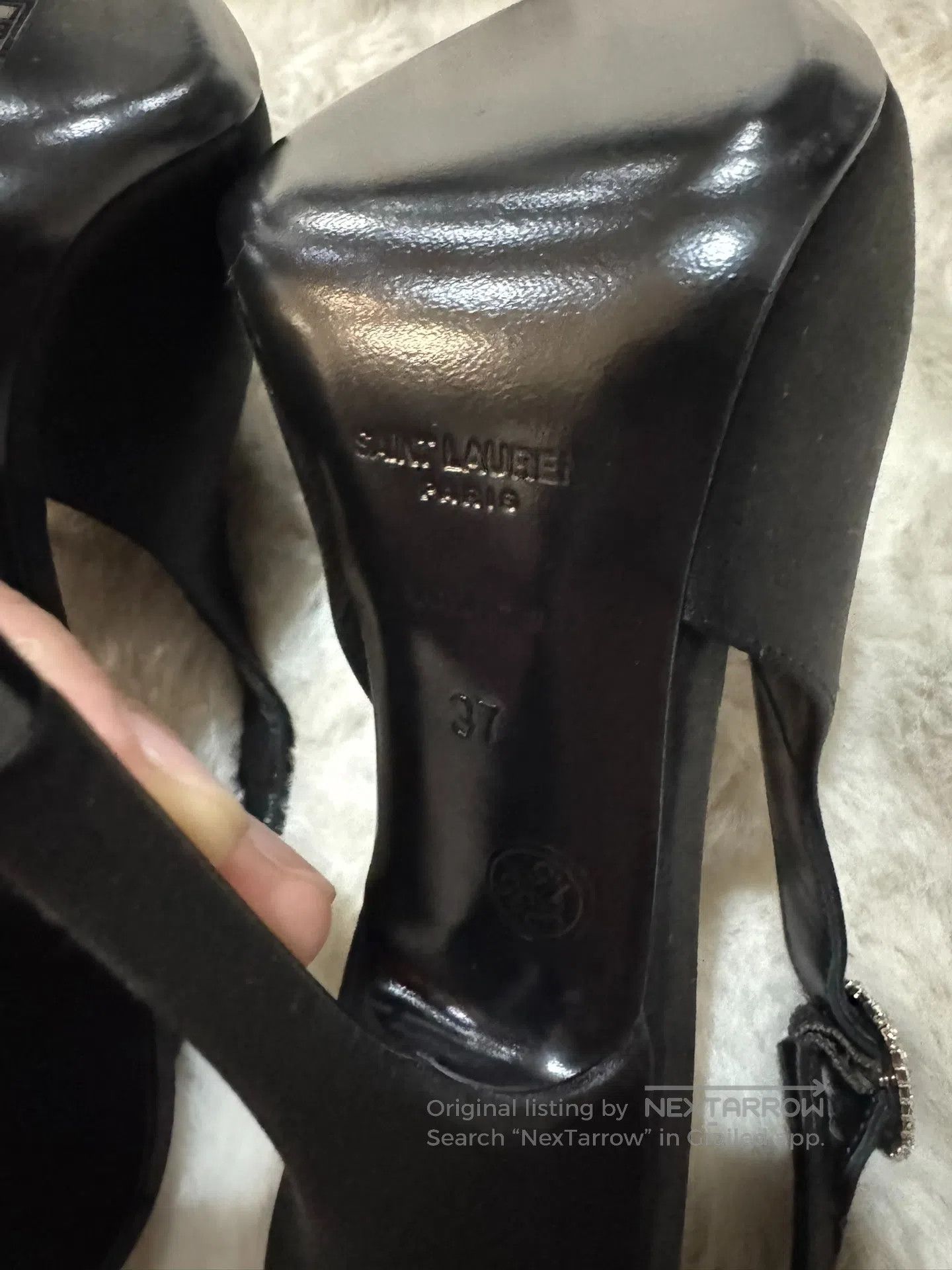 Saint Laurent Paris Saint Laurent Paris Black Satin Crystal High Heels| Size US 6.5 / IT 36.5 - 7 Thumbnail