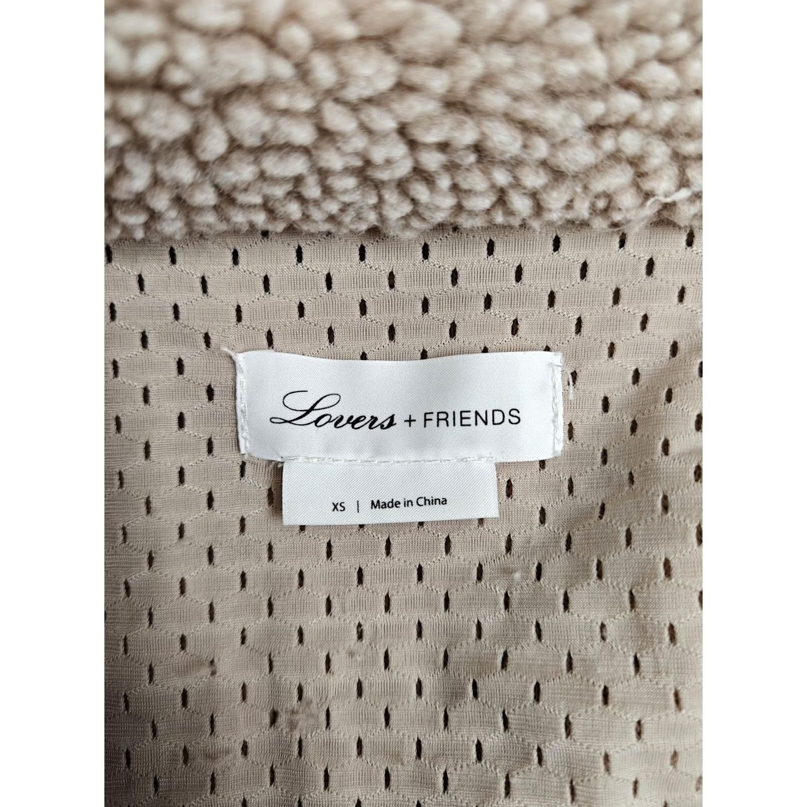 Vintage Lovers + Friends Jacket Womens XS Beige Sherpa Fleece Full Zip Pockets Lined Size XS / US 0-2 / IT 36-38 - 4 Thumbnail