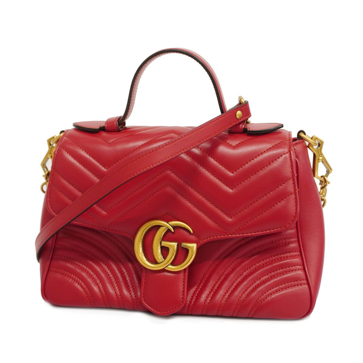image of Gucci 2Way Bag GG Marmont Leather Red Gold, Women's