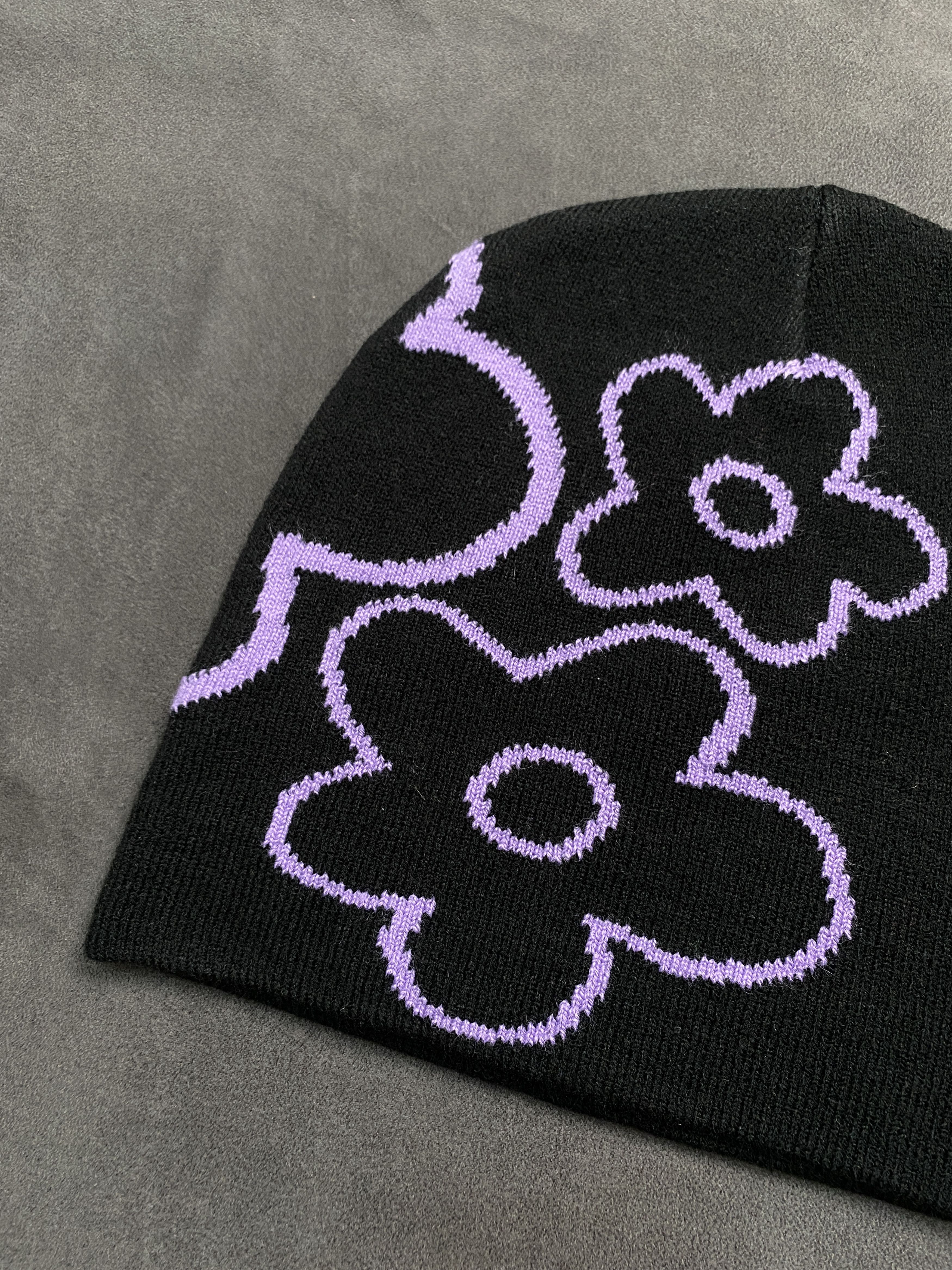 Japanese Brand Deadstock Flower Studio Graphic No Cuff Knit Black Beanie OS Size ONE SIZE - 5 Thumbnail
