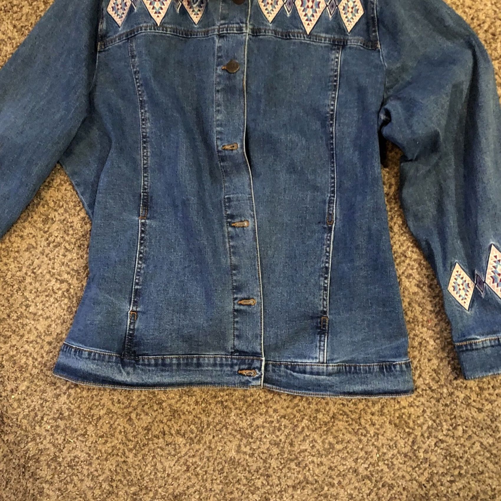 Vintage VINTAGE Koret Embroidered Jacket Southwestern Diamond Design Plus Size 20W Woman Blue Cotton Blend Shirt Womens Size 42" / US 20 - 3 Thumbnail