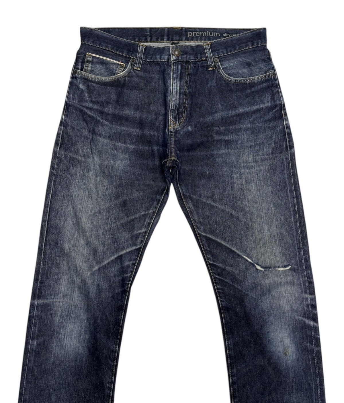 Gap × Issey Miyake 🔥VINTAGE GAP SELVEDGE BLUE DISTRESSED DENIM JEANS Size US 35 - 7 Thumbnail