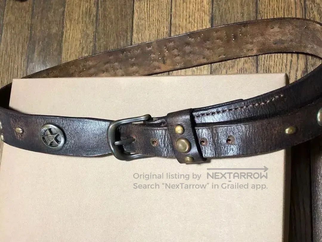 RRL Ralph Lauren vintage rrl montana leather belt with brass studs. Size ONE SIZE - 3 Thumbnail