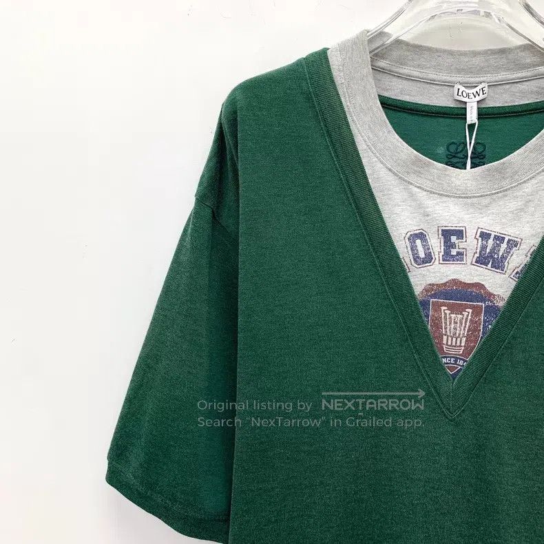 Loewe Loewe 25 Green Logo Embroidered Cotton Jersey Short Sleeve Size L / US 10 / IT 46 - 3 Thumbnail