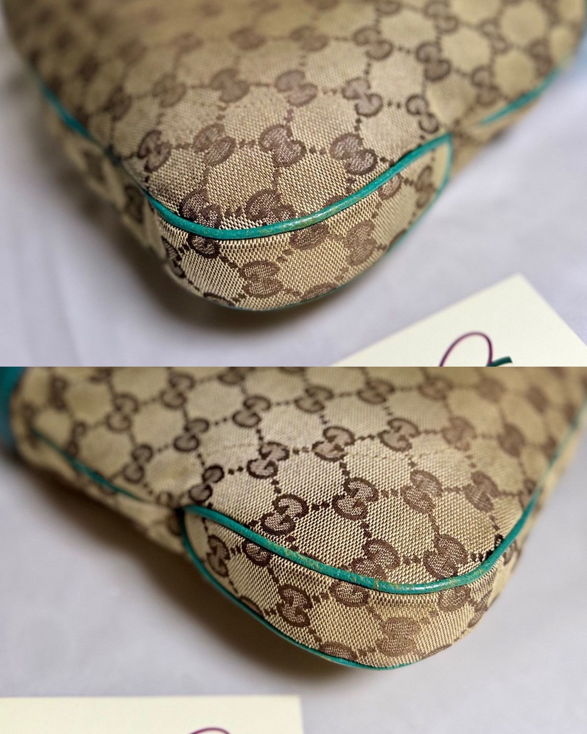 Gucci Authentic GUCCI Jackie 1961 Beige Canvas x Teal Hobo Bag Size ONE SIZE - 16 Thumbnail
