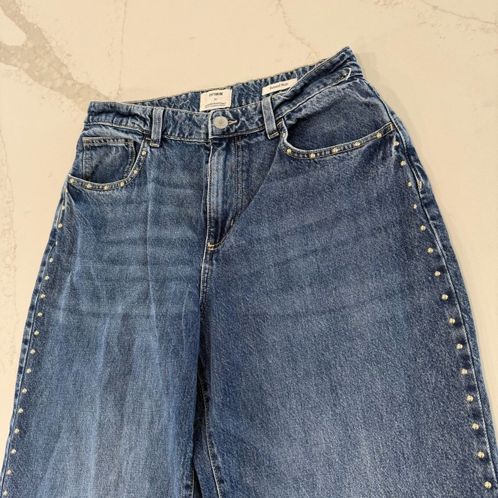Cotton On Cotton On Relaxed Wide Leg Denim Jean Womens 30 Blue Studded Size 30" / US 8 / IT 44 - 7 Thumbnail