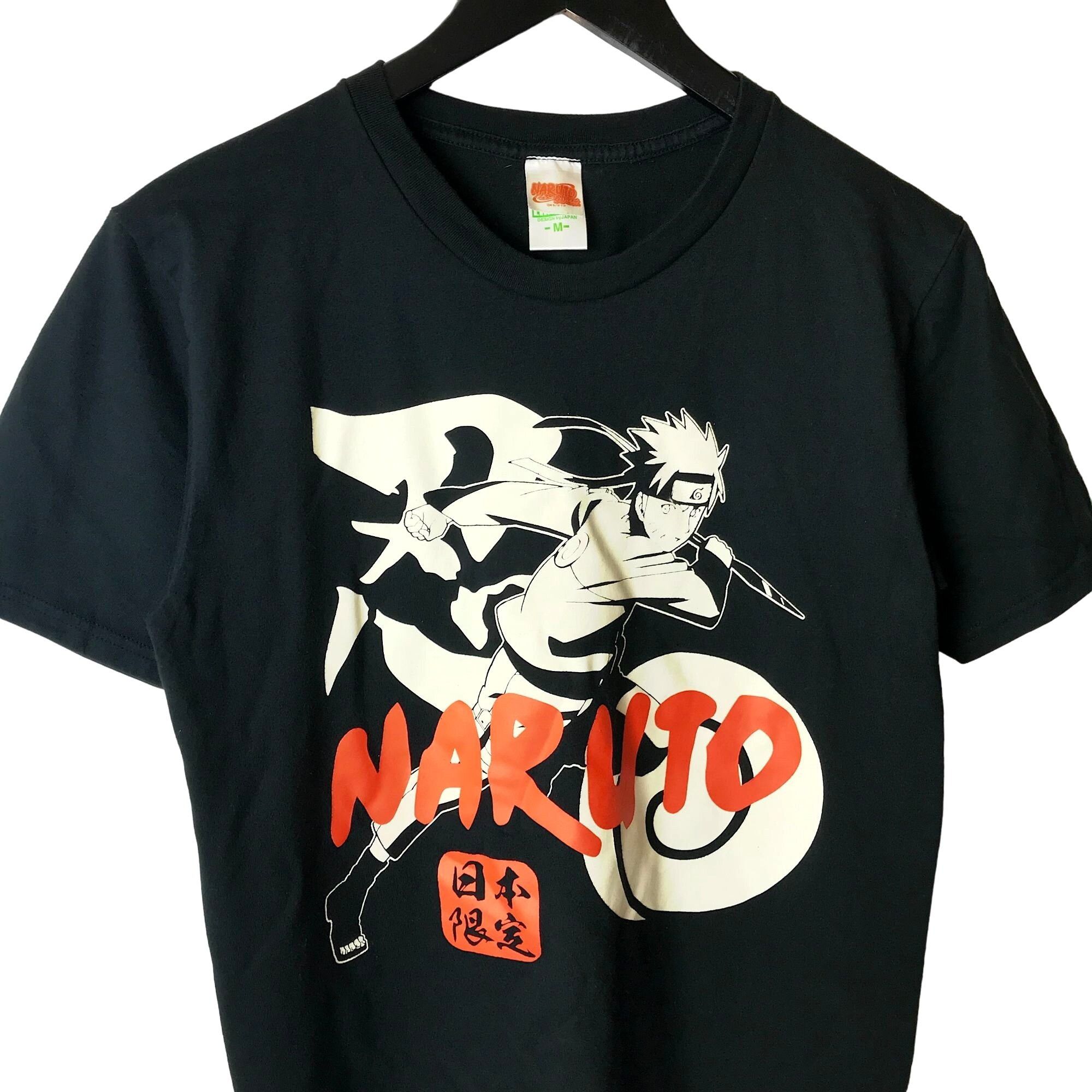 NARUTO Anime Character Print T-Shirt Men's M Size cotton black type Vintage Second Hand