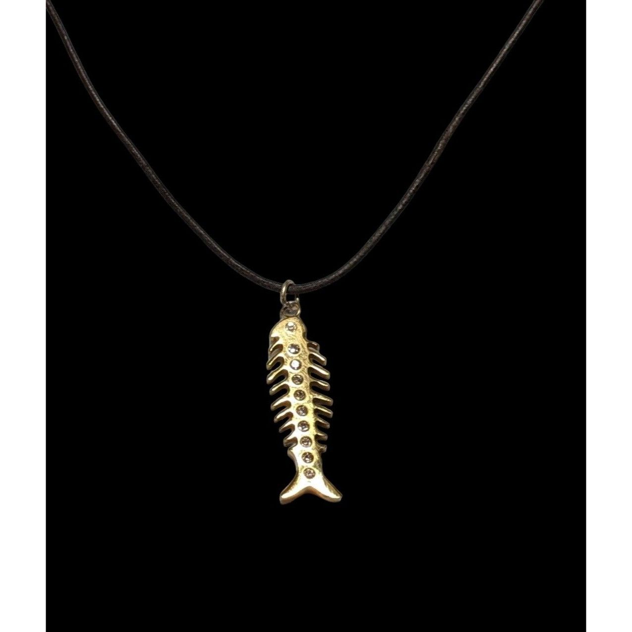 Other Glam Goth Fishbone Gold Sterling Pendant Necklace Size ONE SIZE - 1 Thumbnail