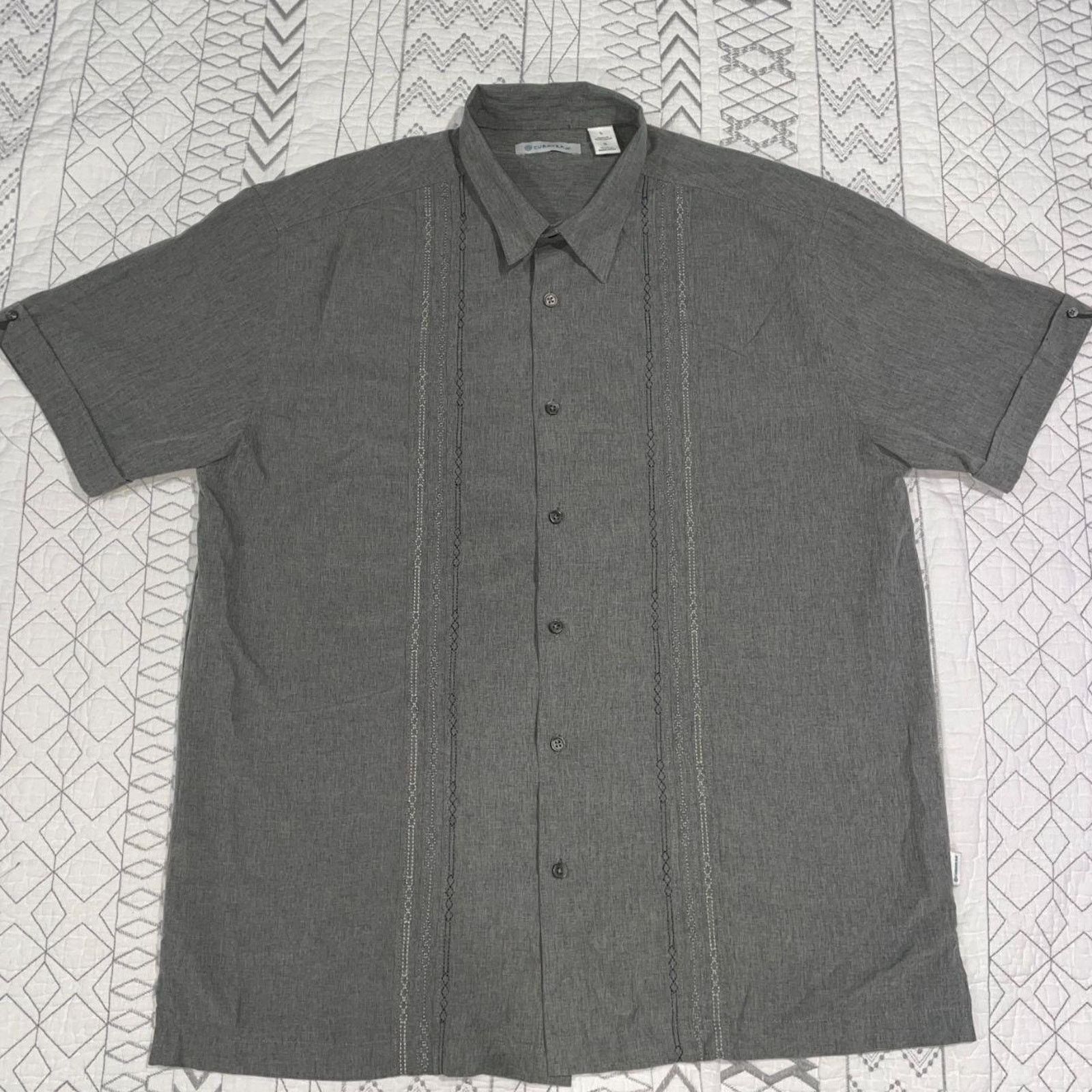 Cubavera Cubavera Men's Geo Embroidered Panel Chambray Shirt Size US L / EU 52-54 / 3 - 2 Thumbnail
