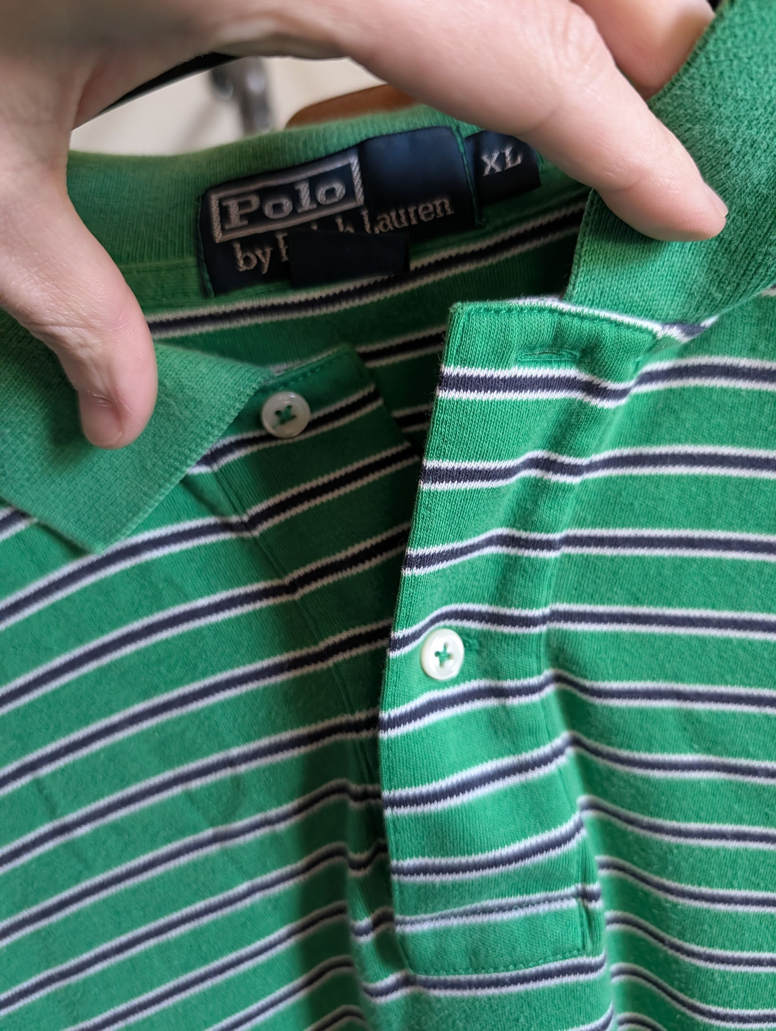 Polo Ralph Lauren Vintage green striped pink logo embroidered polo XL Size US XL / EU 56 / 4 - 3 Thumbnail