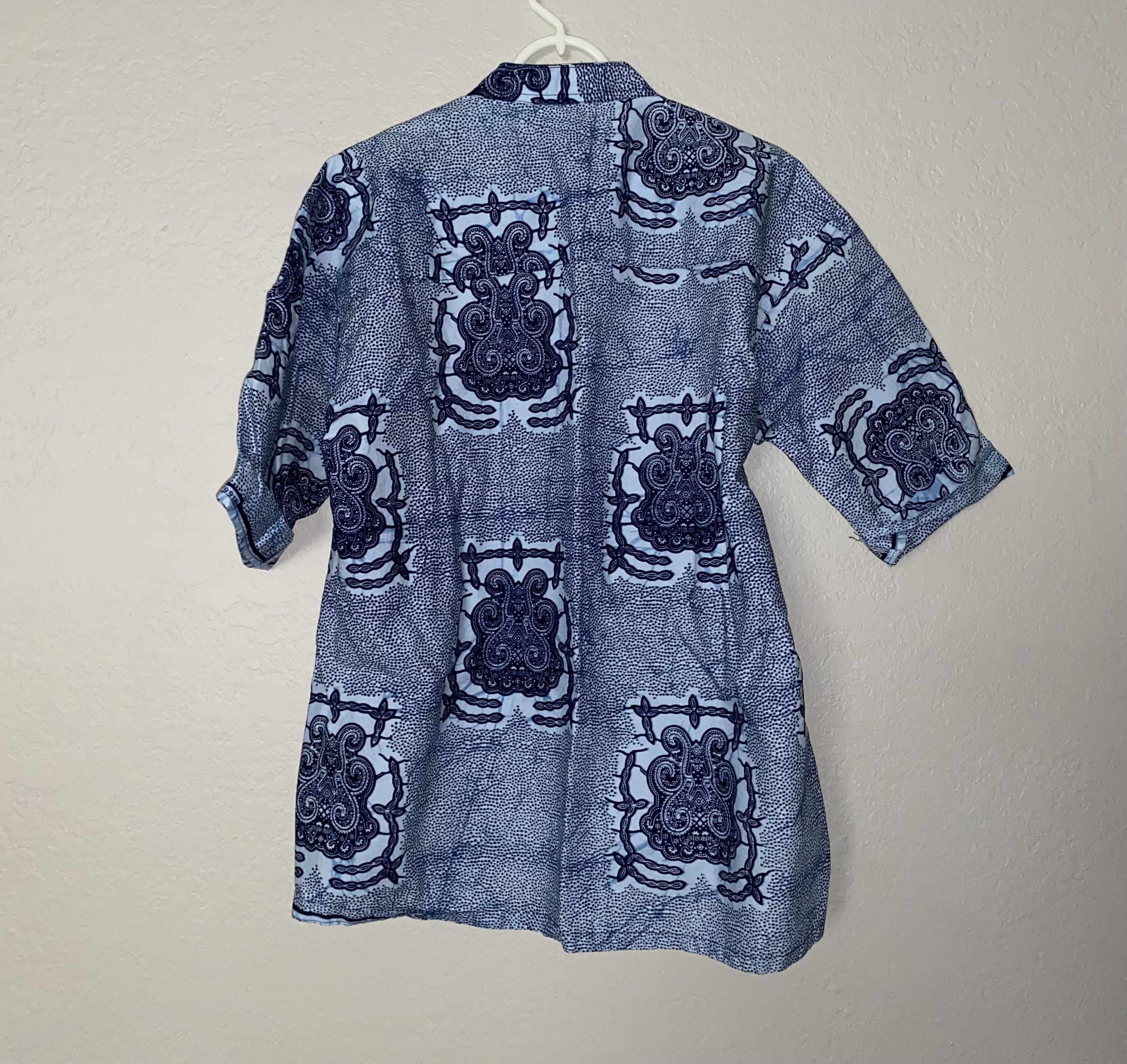 Handmade × Homemade RARE Blue African Motif Pattern Desing GHANA Africa t shirt Size US L / EU 52-54 / 3 - 4 Thumbnail