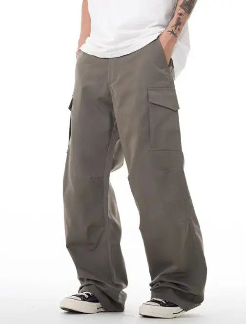 Japanese Brand Men's gray American casual all-match flared work trousers Size US 32 / EU 48 - 2 Thumbnail