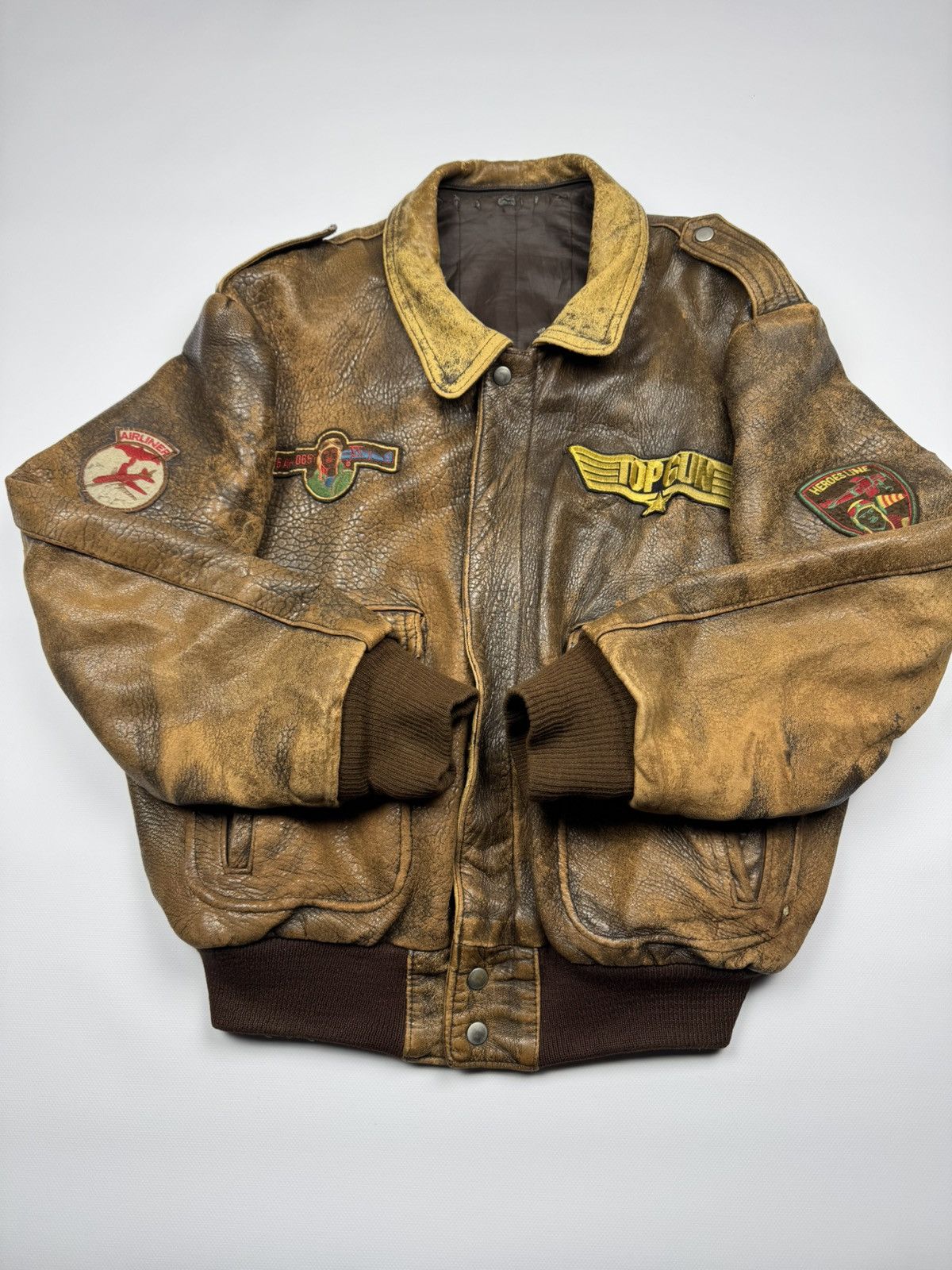 Vintage Vintage Top Gun Heavy Distressed Aviation Leather Jacket Size US L / EU 52-54 / 3 - 7 Thumbnail