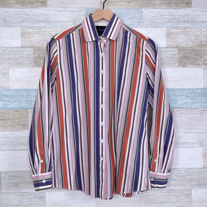 Faconnable Faconnable Stretch Button Down Shirt Orange Purple