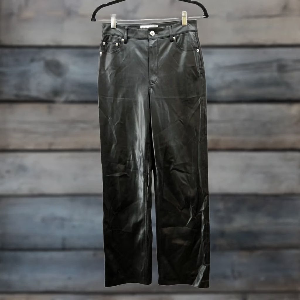 Zara Zara Faux Leather High Rise Straight Pants Womens 2 Black Relaxed Pants Size 26" / US 2 / IT 38 - 1 Thumbnail