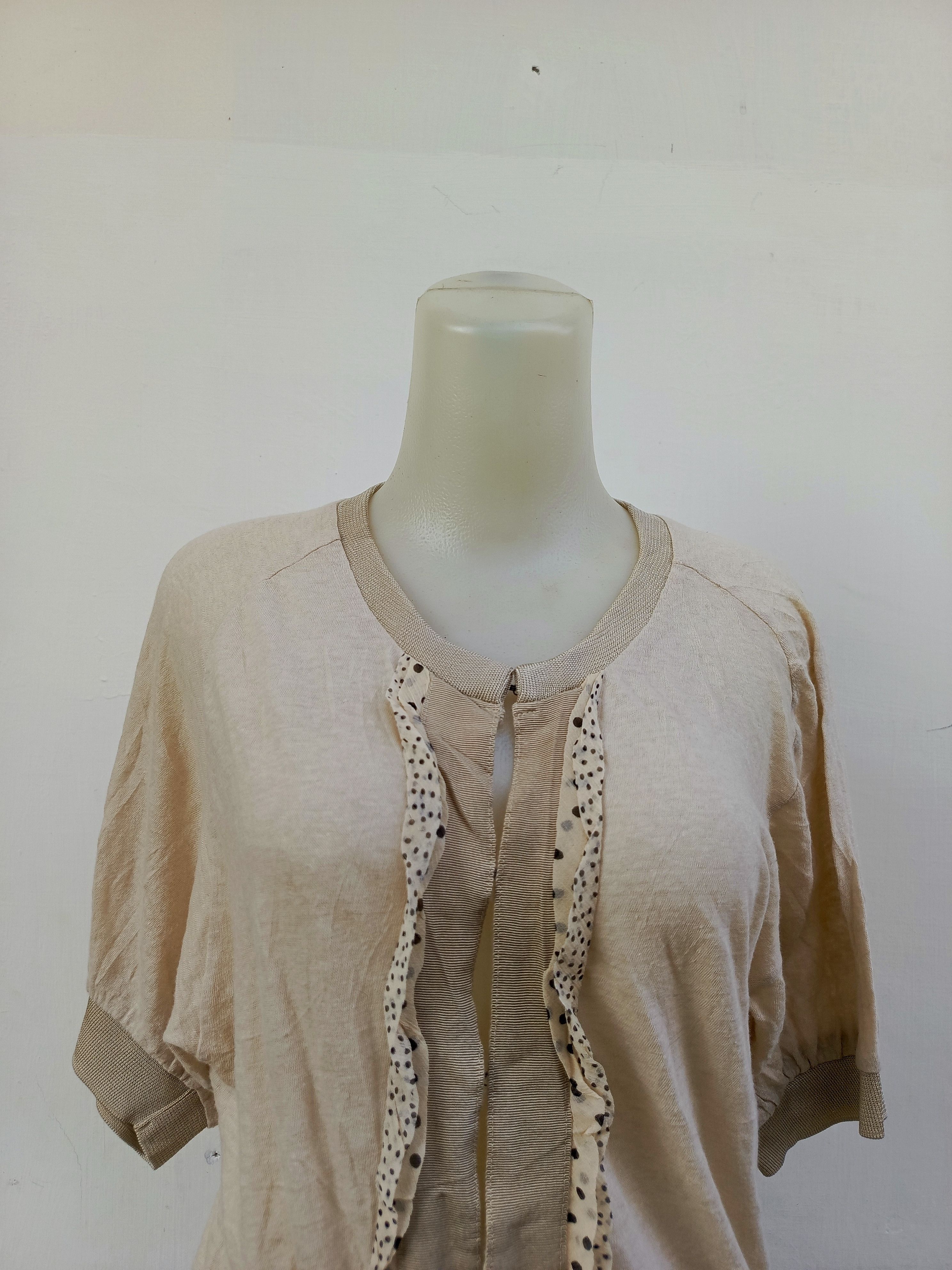 Pas de Calais Pas de Calais Beige Short Sleeve Cardigan Ruffle Detail Size M / US 6-8 / IT 42-44 - 2 Thumbnail