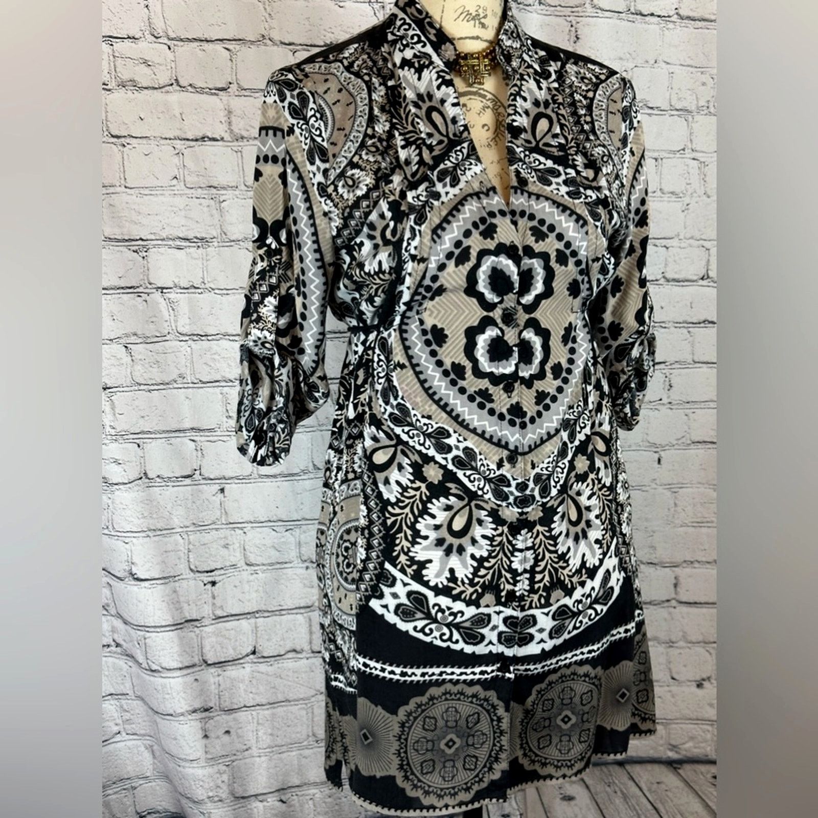 Other Paisley Shirt/Dress Chinese Collar Ties Under Bust Brown L Size L / US 10 / IT 46 - 6 Thumbnail