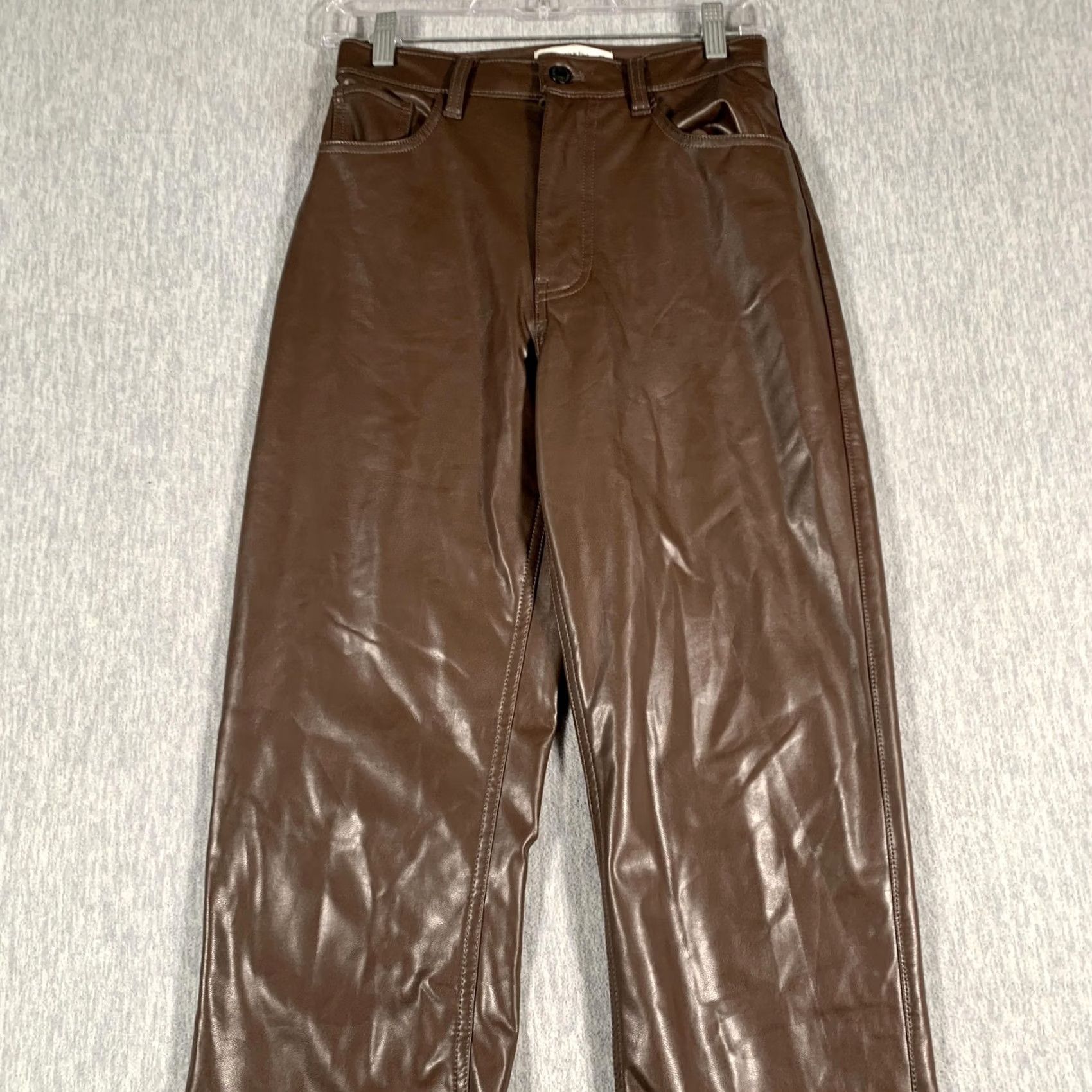 Abercrombie & Fitch VINTAGE Abercrombie & Fitch Pants Womens 2 Brown 90s High Rise Faux Leather Straight Pockets Zip Mens? Size 26" / US 2 / IT 38 - 2 Thumbnail