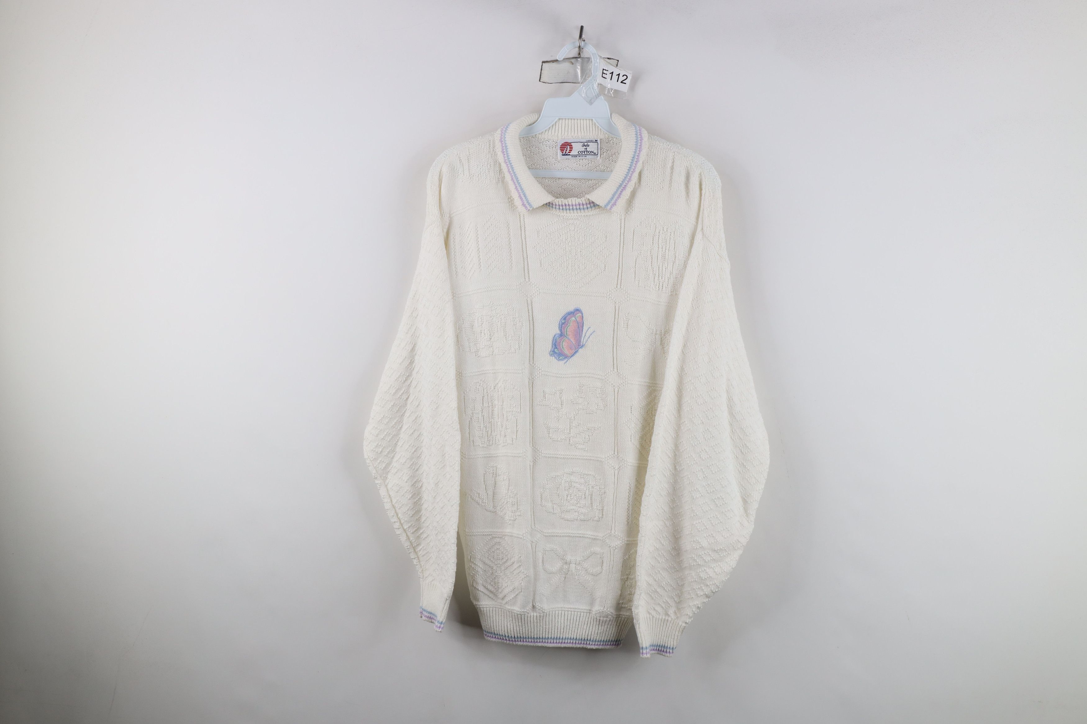 Vintage Vintage 90s Streetwear Butterfly Knit Collared Sweater USA Size M / US 6-8 / IT 42-44 - 1 Thumbnail