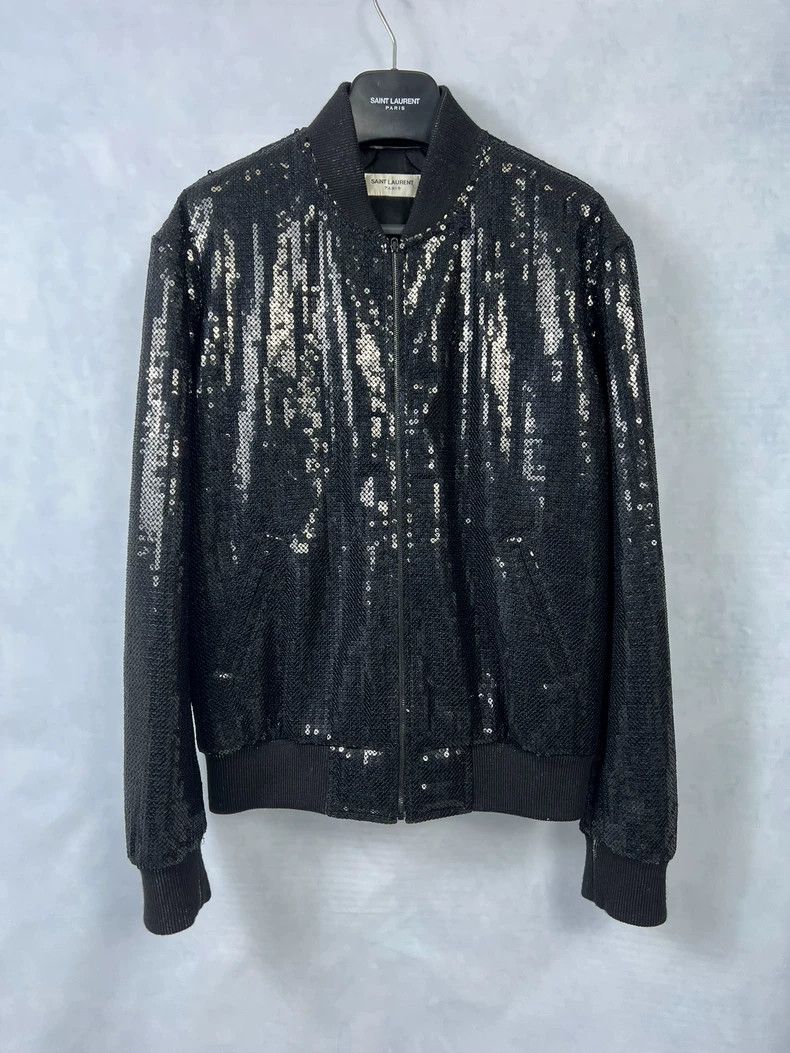 Saint Laurent Paris Saint Laurent Black Sequined Bomber Jacket-dmc Size US L / EU 52-54 / 3 - 1 Thumbnail
