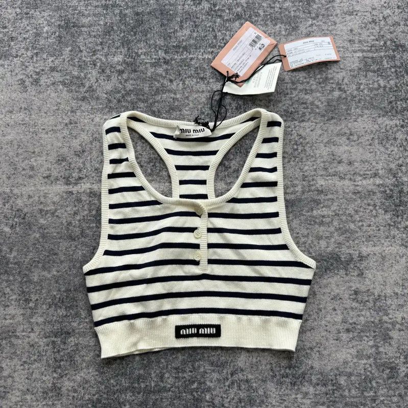 Miu Miu Miu Miu Striped Cotton Crop Top for Women 0089 Size S / US 4 / IT 40 - 1 Thumbnail