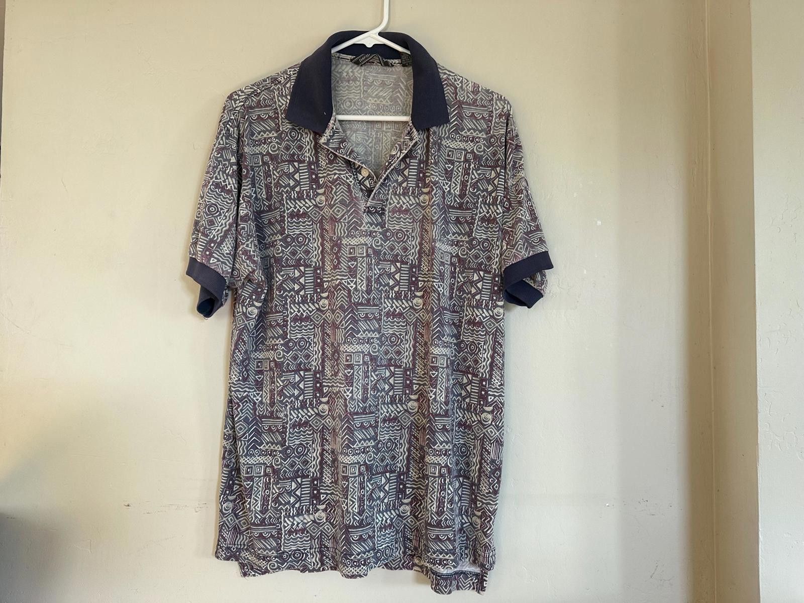 Designer Vintage Mens Patterned Polo Collar shirt button down up 90s Size US L / EU 52-54 / 3 - 1 Thumbnail