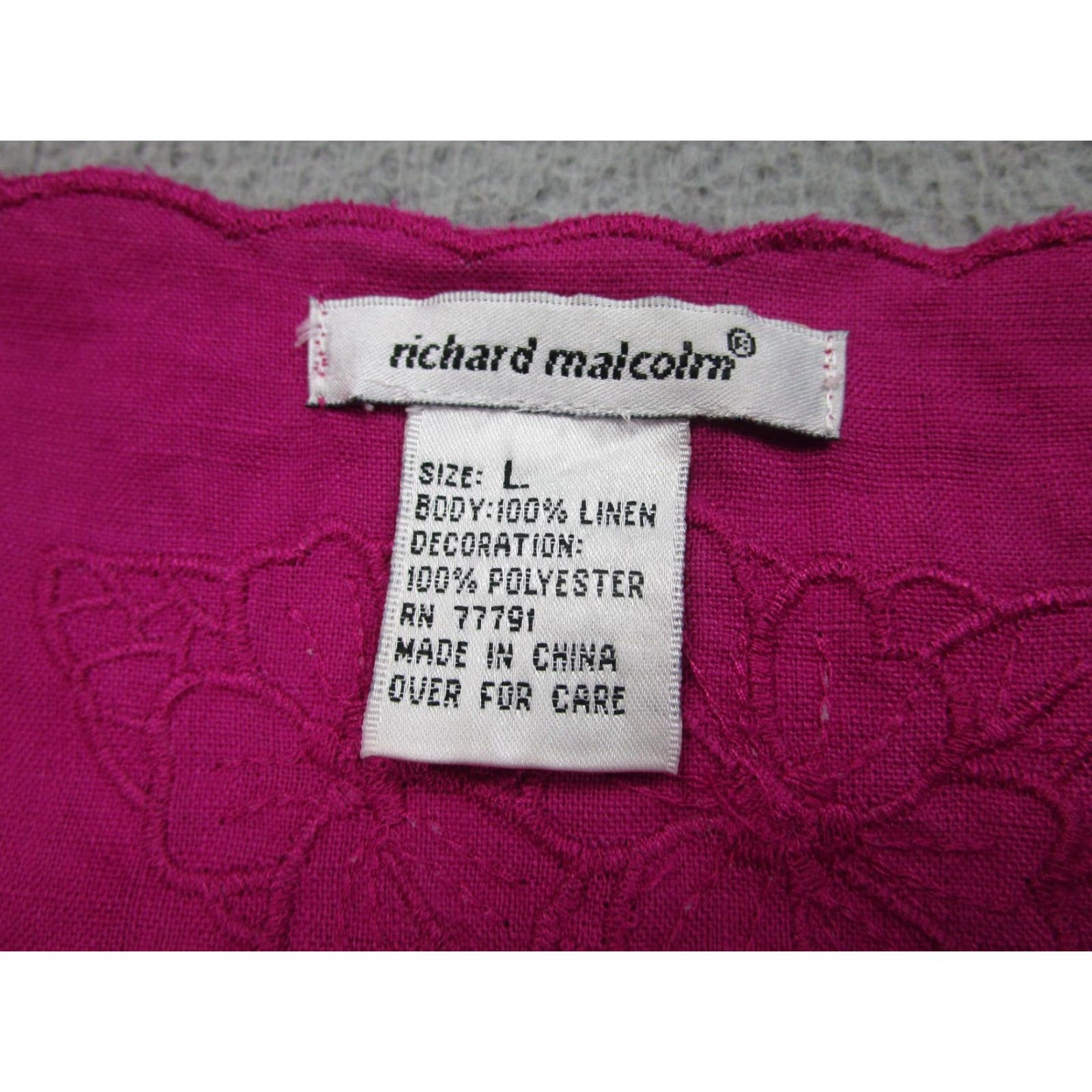 Vintage Richard Malcolm Blouse Womens L Pink Linen Embroidered V Neck Top Scallop Hem Size L / US 10 / IT 46 - 6 Thumbnail