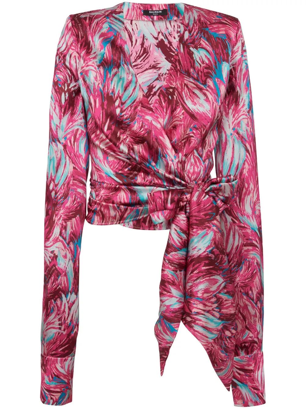 o1s1wg110825 Feather Print Silk Blouse in Pink/Blue