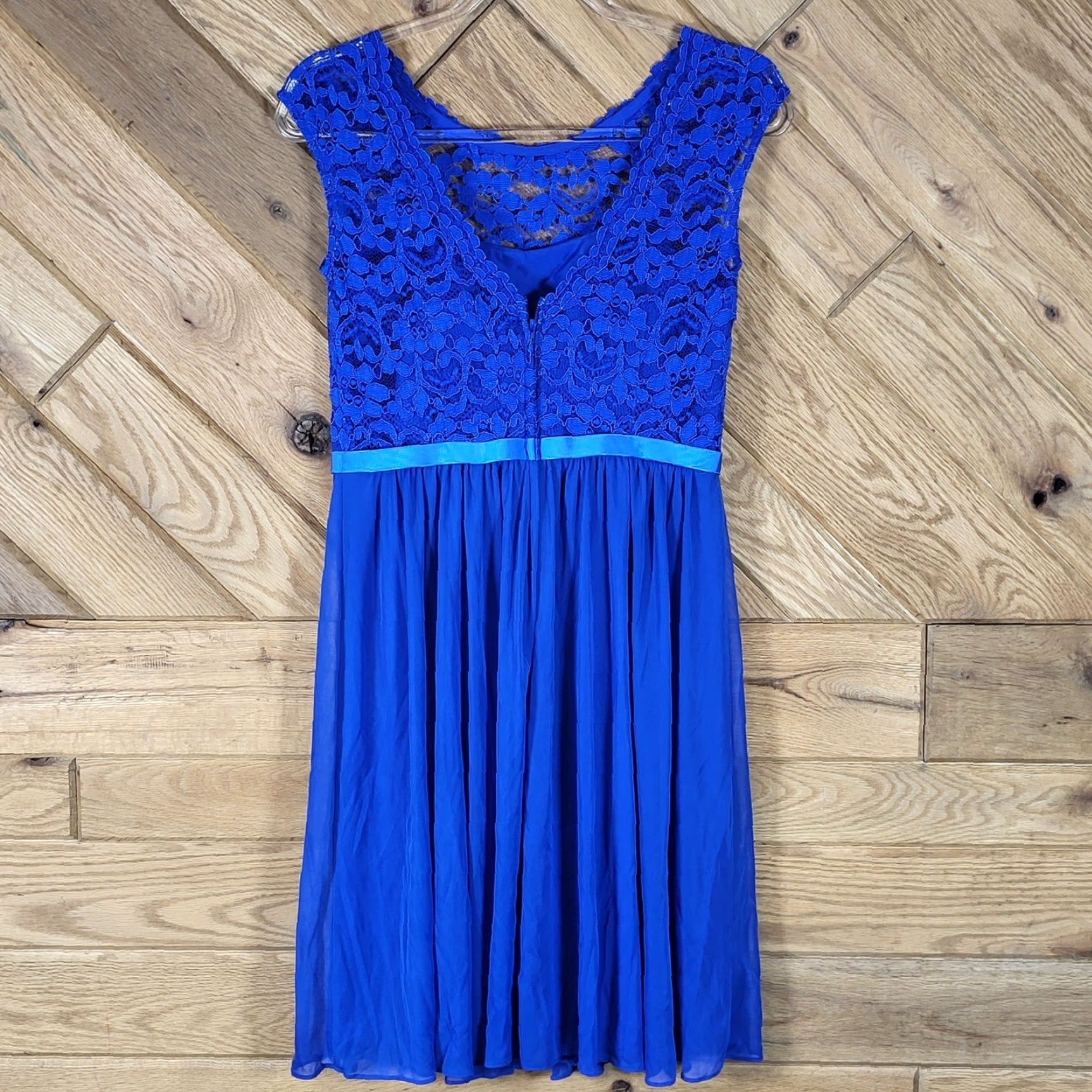 Vintage David's Bridal Cocktail Dress Womens Size 6 Lace Chiffon V-Neck Royal Blue Dress Size M / US 6-8 / IT 42-44 - 7 Thumbnail