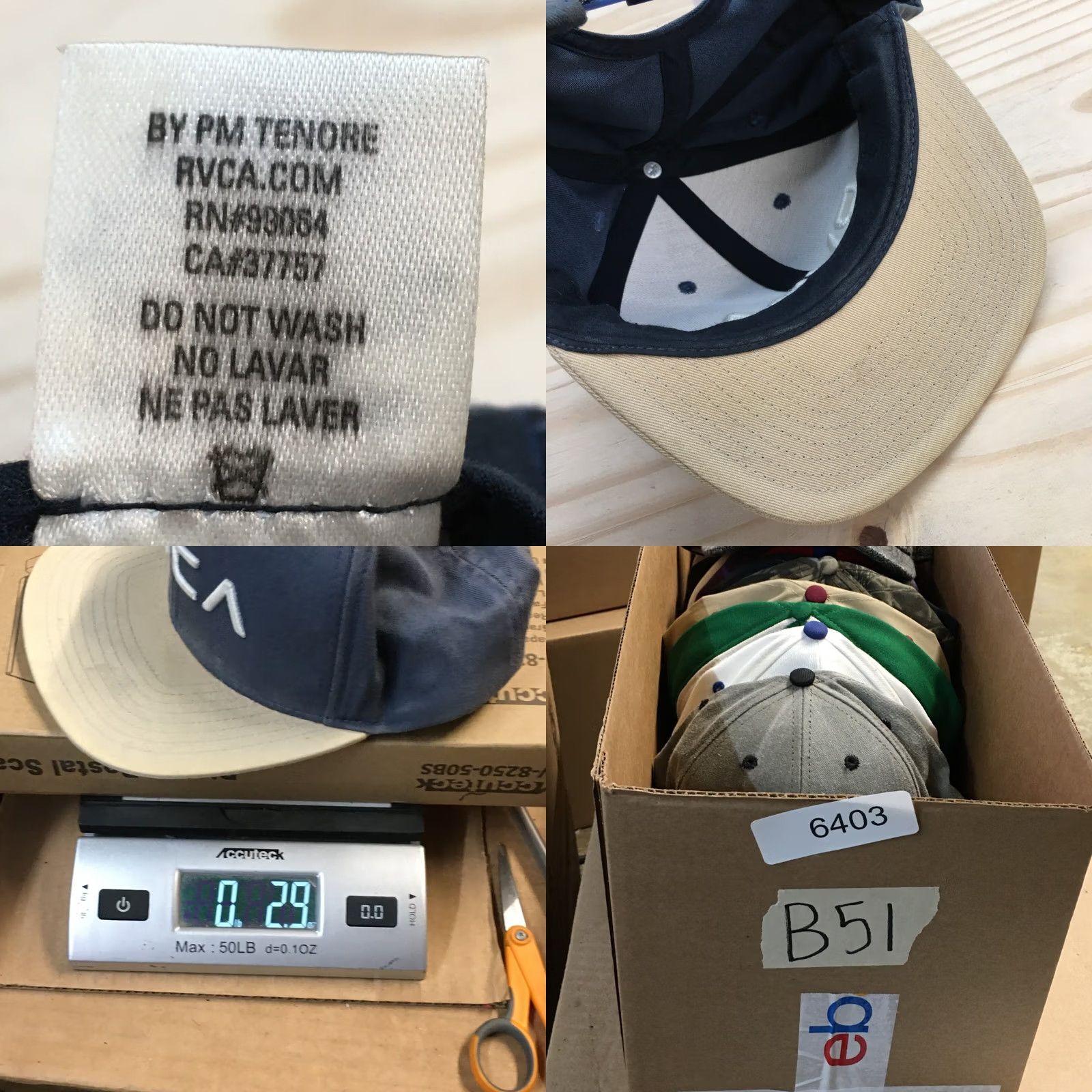 RVCA RVCA Snapback Cap Hat Mens One Size Blue Beige Cotton Adjustable Flat Brim Size ONE SIZE - 9 Thumbnail