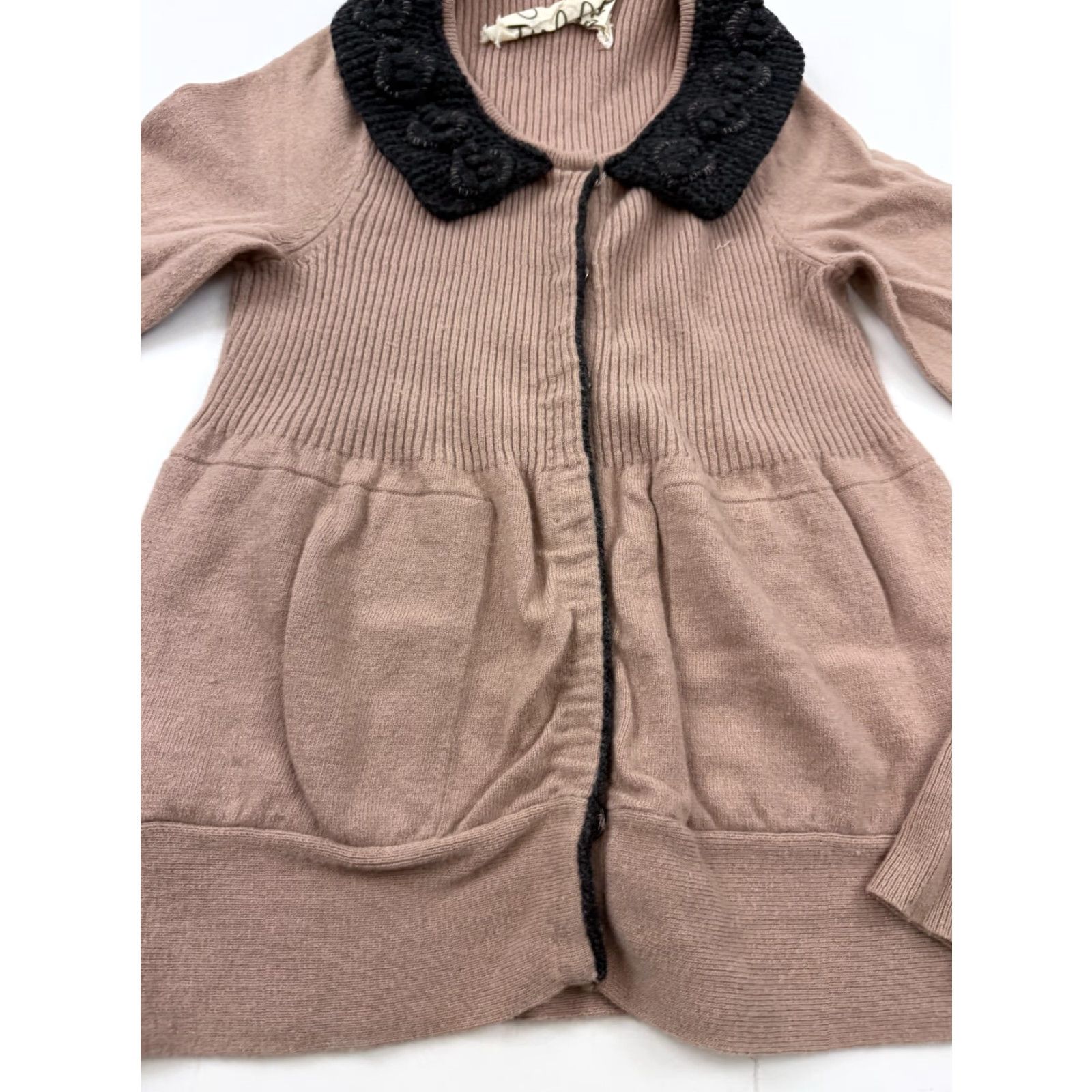 Pinko Field of Flower Cardigan Womens Small Pink Open Front Pockets Collared Knit Wool Viscose Nylon Cotton Angora Cashmere Holiday Fall Women Size S / US 4 / IT 40 - 3 Thumbnail