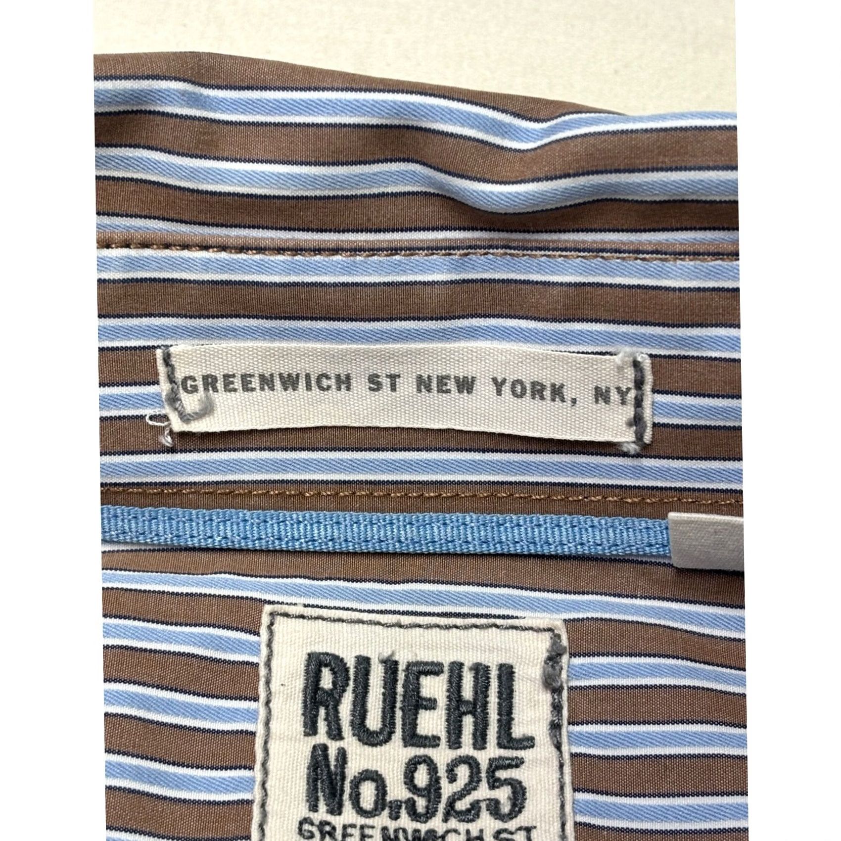 Vintage VINTAGE RUEHL No925 Striped Shirt Mens XL Brown Blue Button-Down Long Sleeve Cotton Blend Size US XL / EU 56 / 4 - 5 Thumbnail