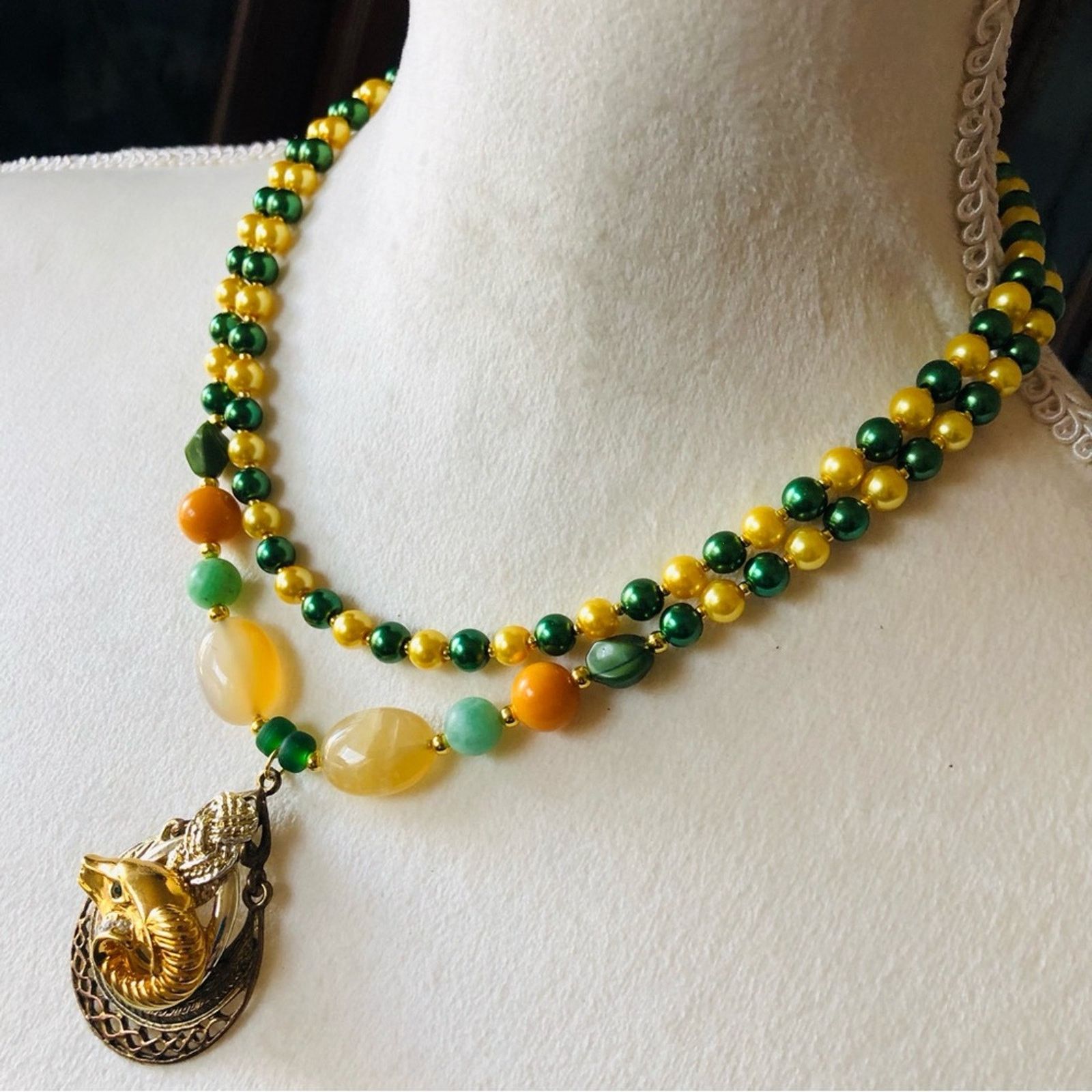 Handmade Handcrafted repurpose double strand KJL emerald ram necklace Size ONE SIZE - 4 Thumbnail