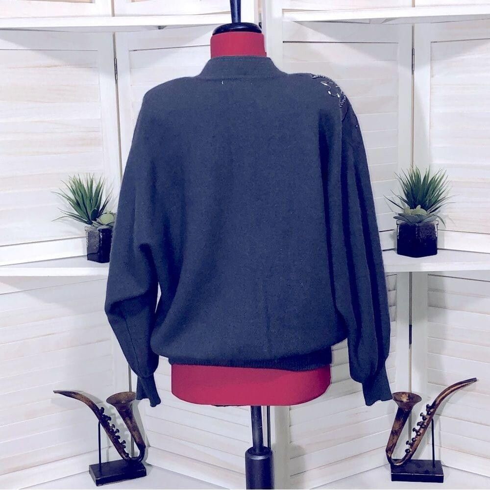 Vintage Vintage 80s 90s gray embroidered cardigan with appliqué sz M Size M / US 6-8 / IT 42-44 - 3 Thumbnail